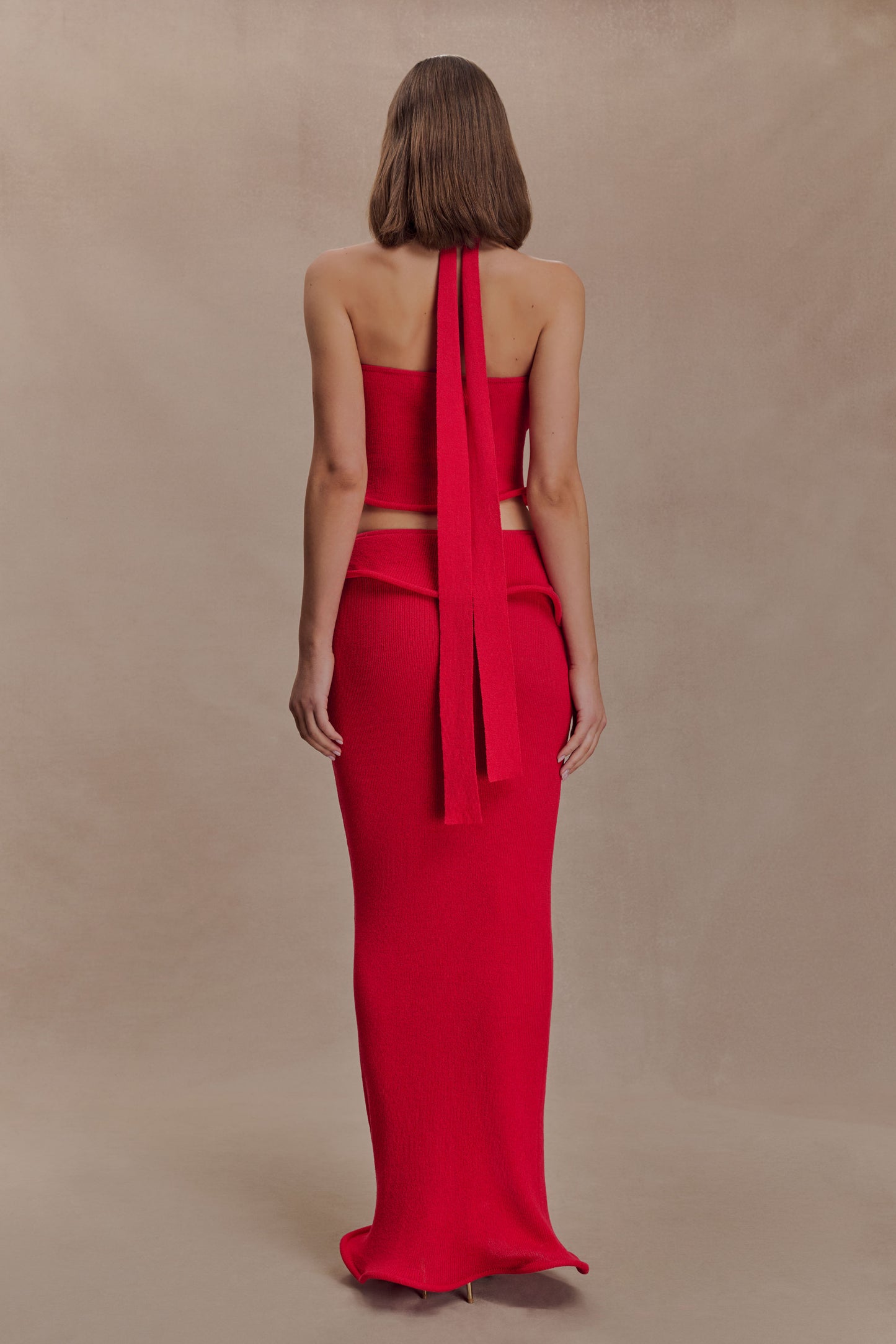 Samira Halter Knit Twist Top - Red