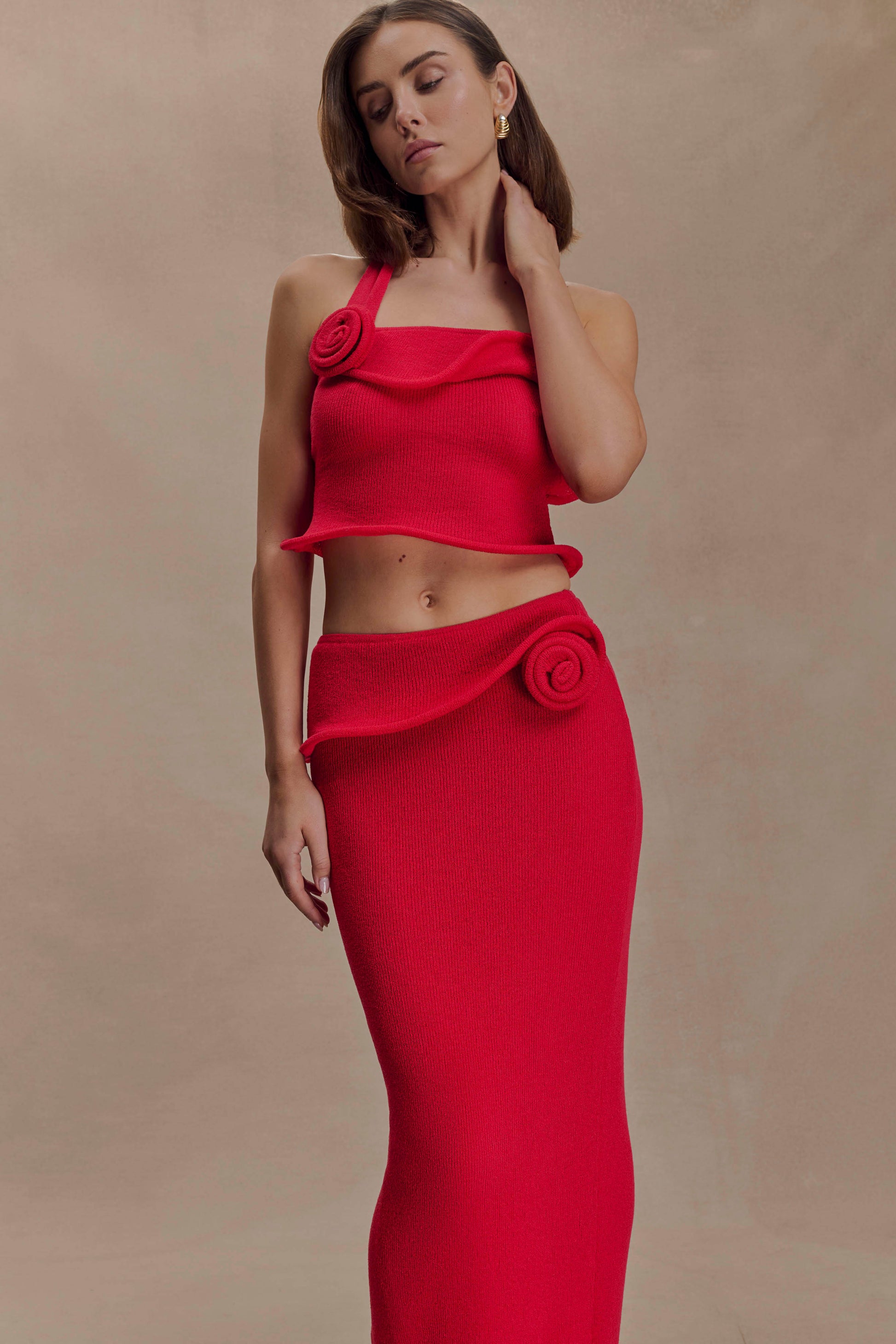 Samira Halter Knit Twist Top - Red #3