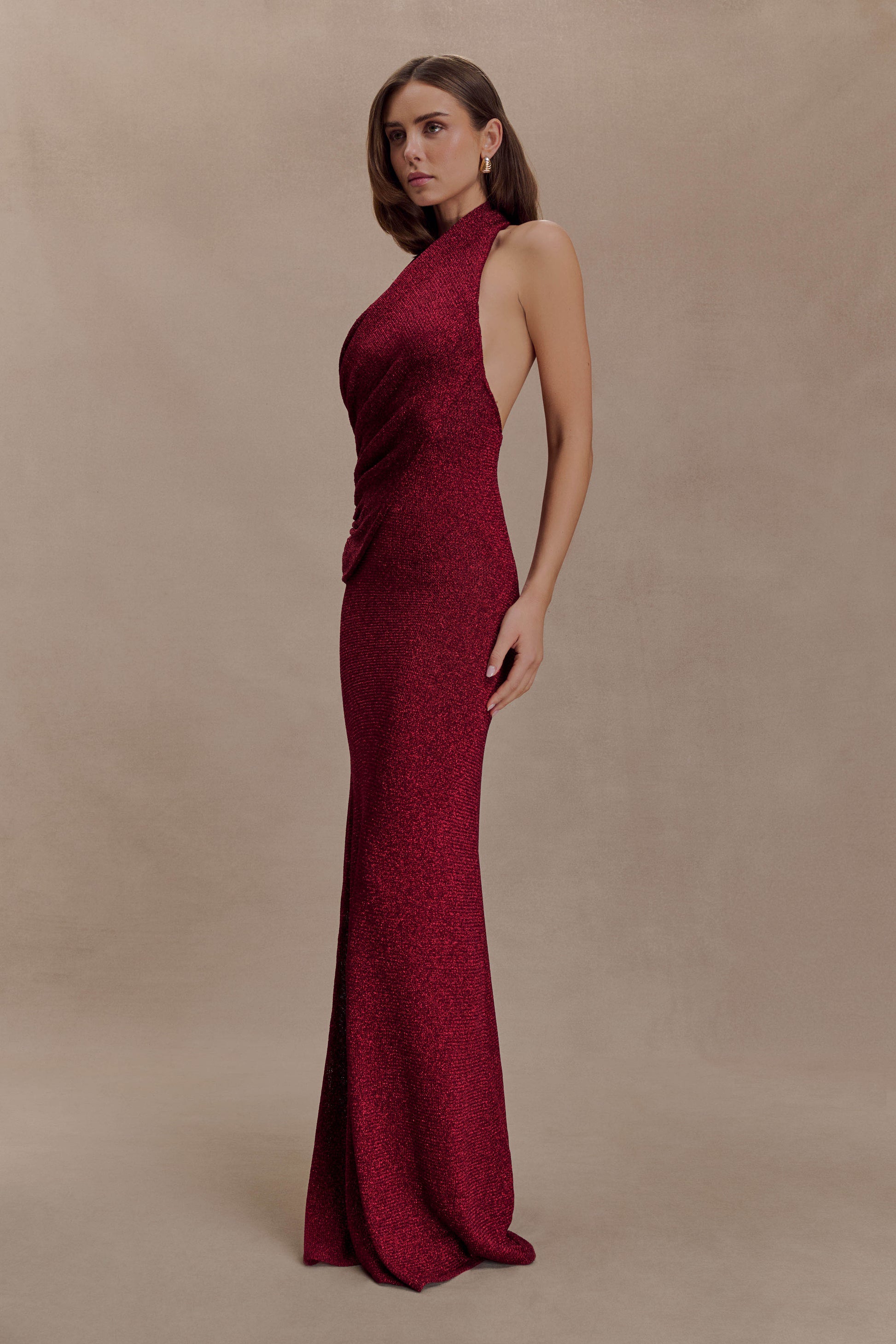 Elma Lurex Knit Halter Maxi Dress - Deep Red #5