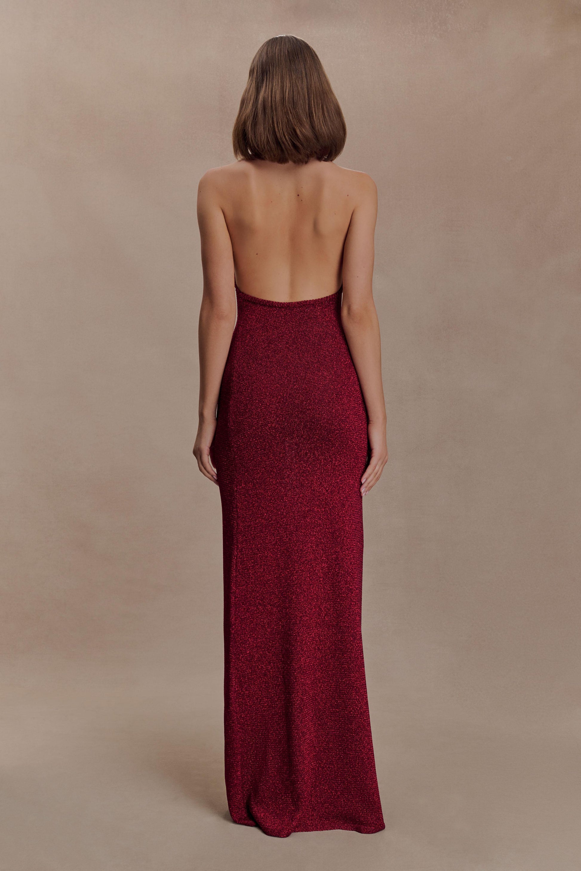 Elma Lurex Knit Halter Maxi Dress - Deep Red #4