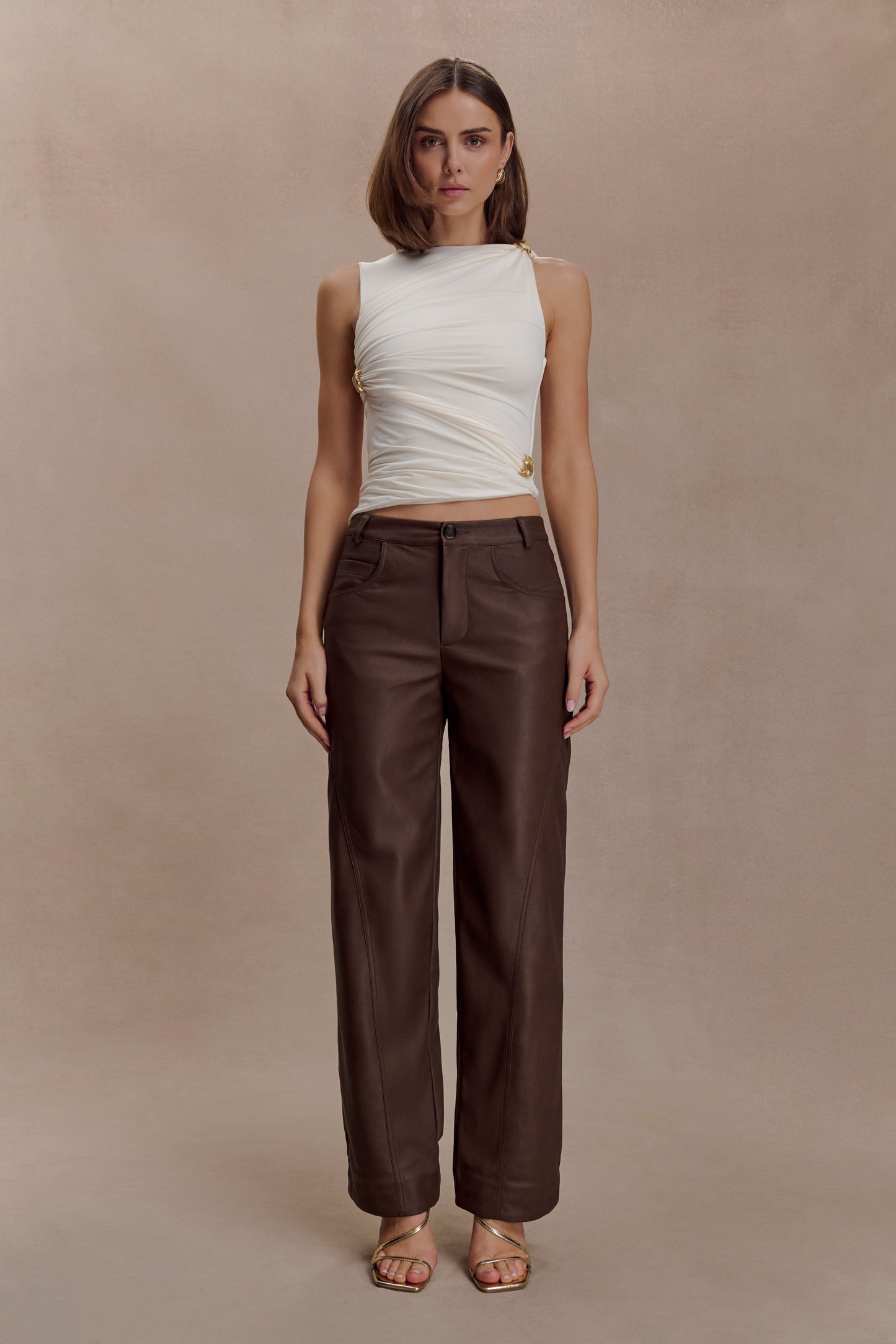 Amia Slinky Sleeveless Top With Hardware - Ivory