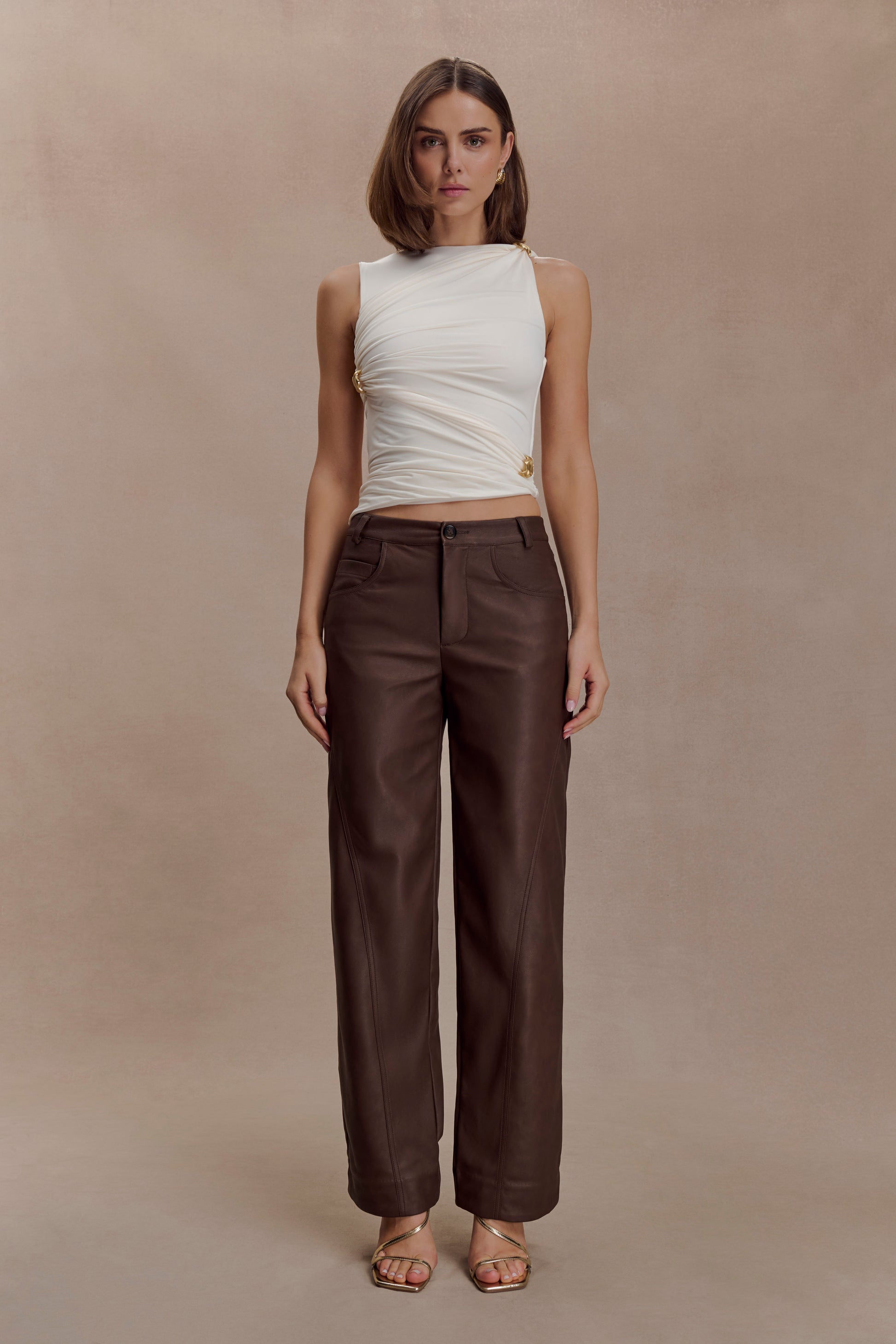 Amia Slinky Sleeveless Top With Hardware - Ivory #6