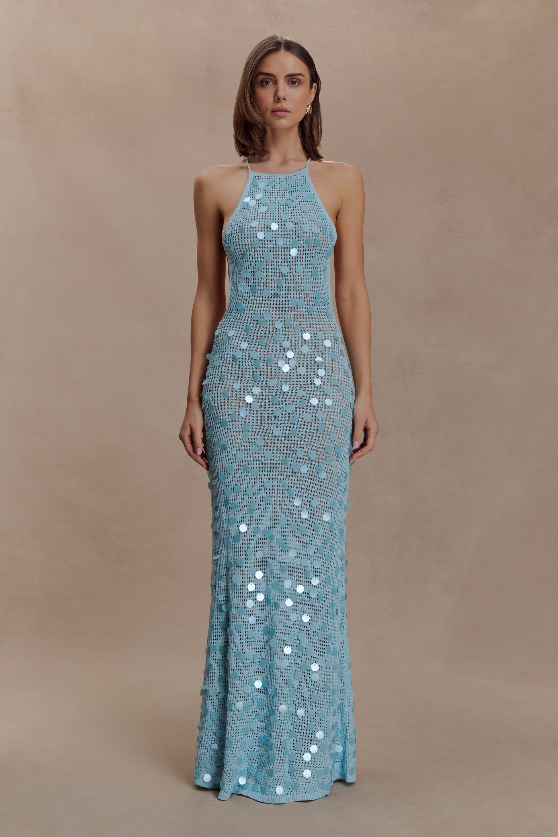 Carmen Crochet Sequin Maxi Open Back Dress - Blue #5