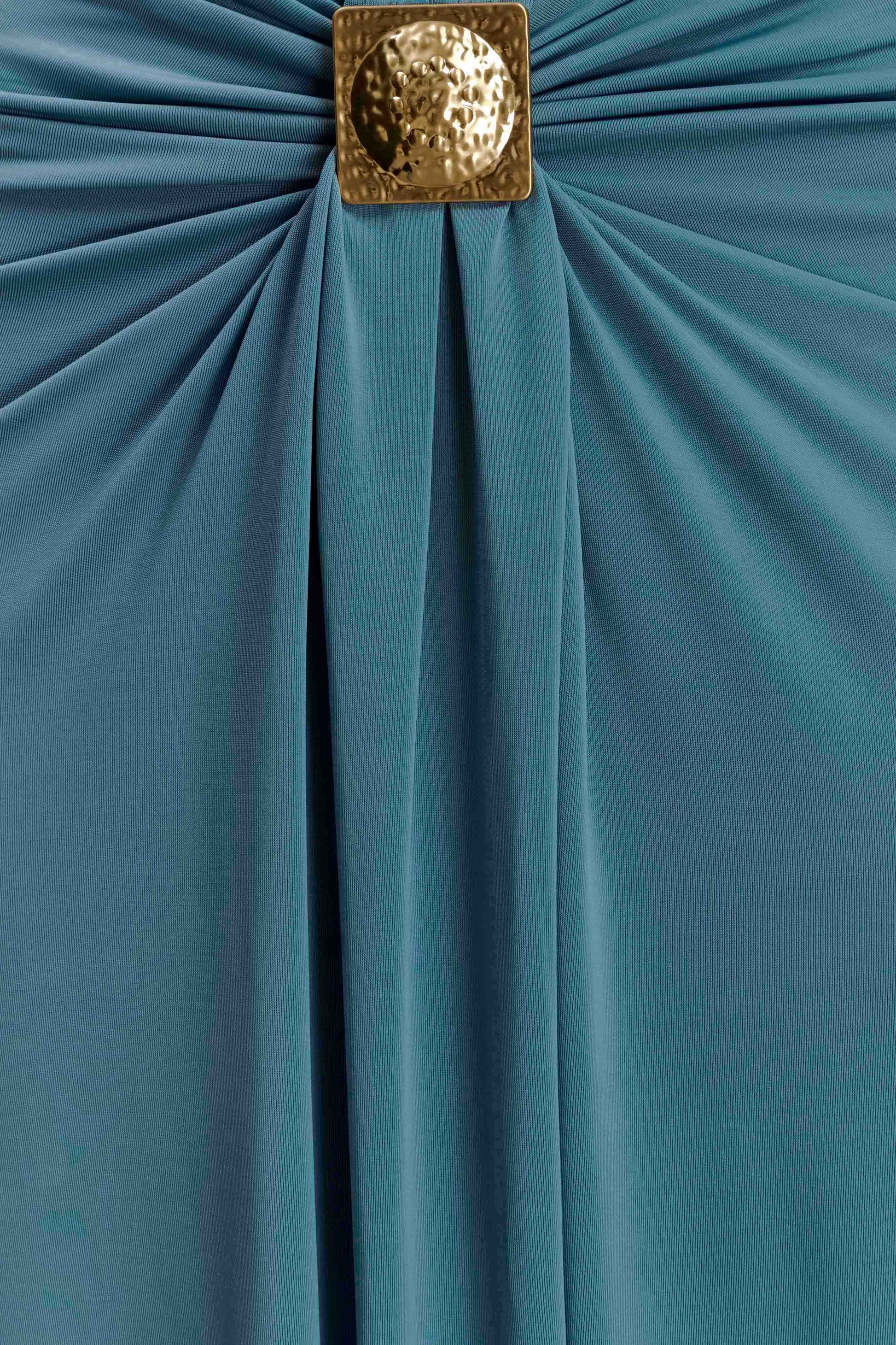 Erina Slinky Ruched Maxi Skirt With Hardware - Teal #5