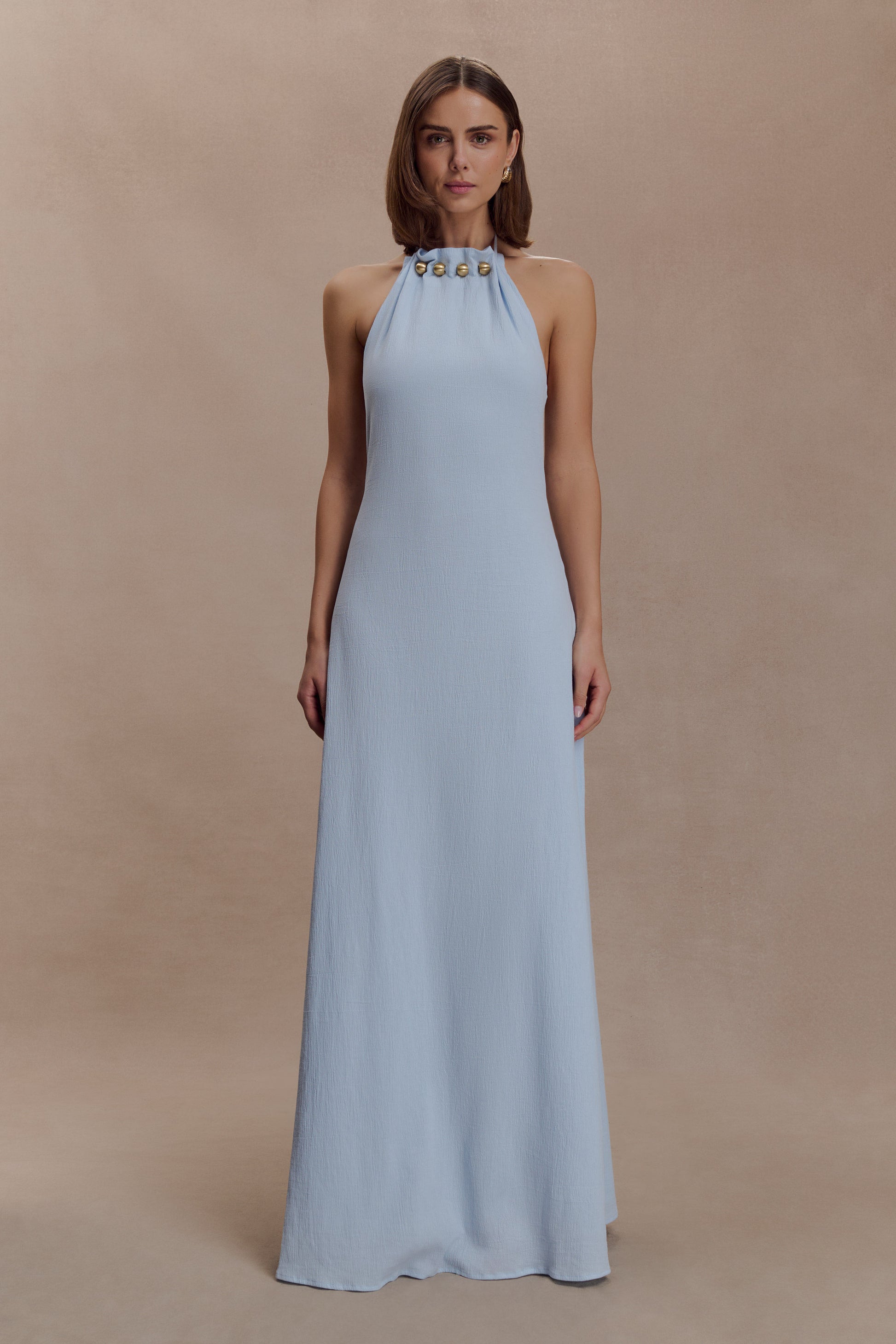 Abeda Cotton Maxi Dress With Hardware - Pale Blue