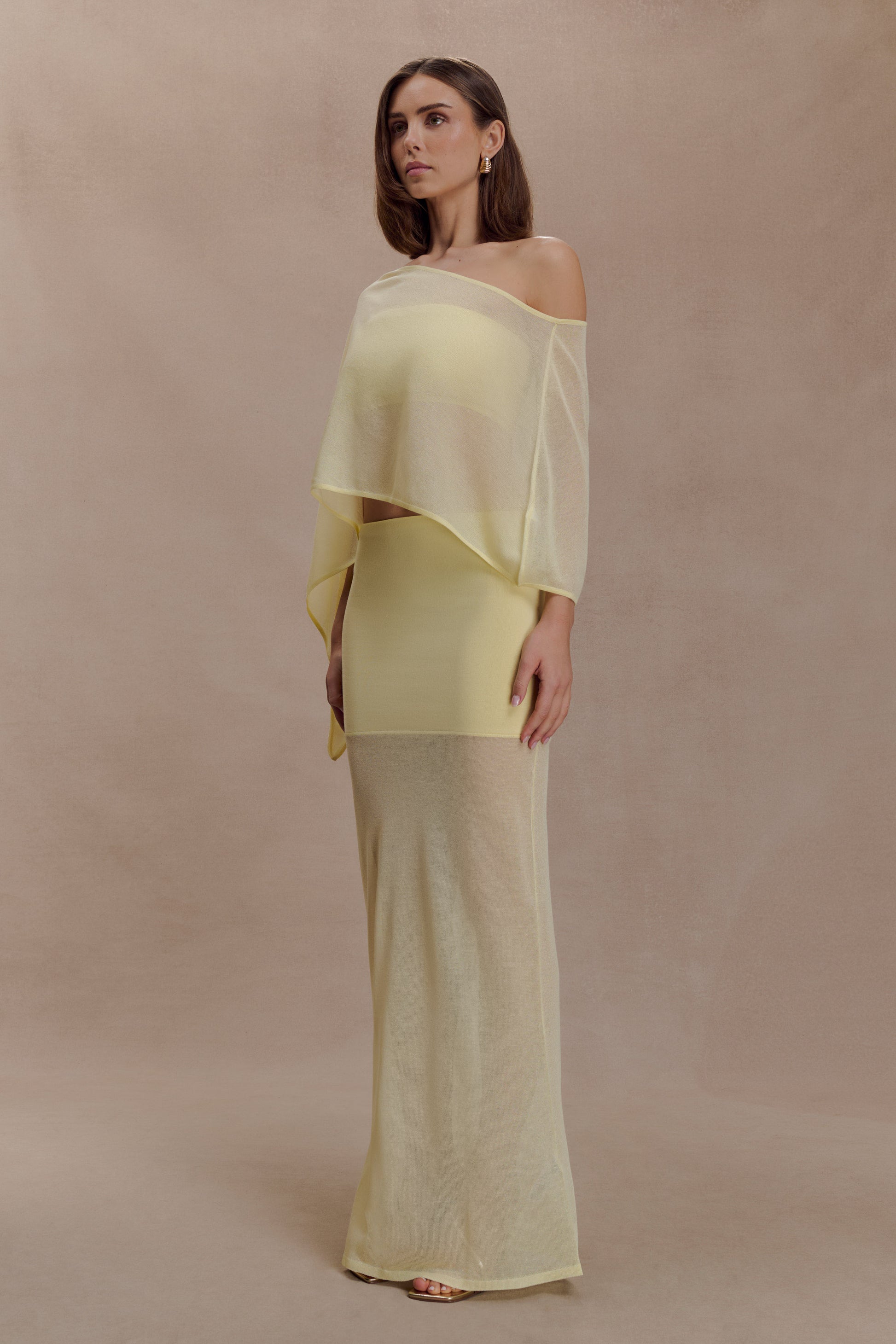 Lyra Sheer Knit Cape - Lemon #5