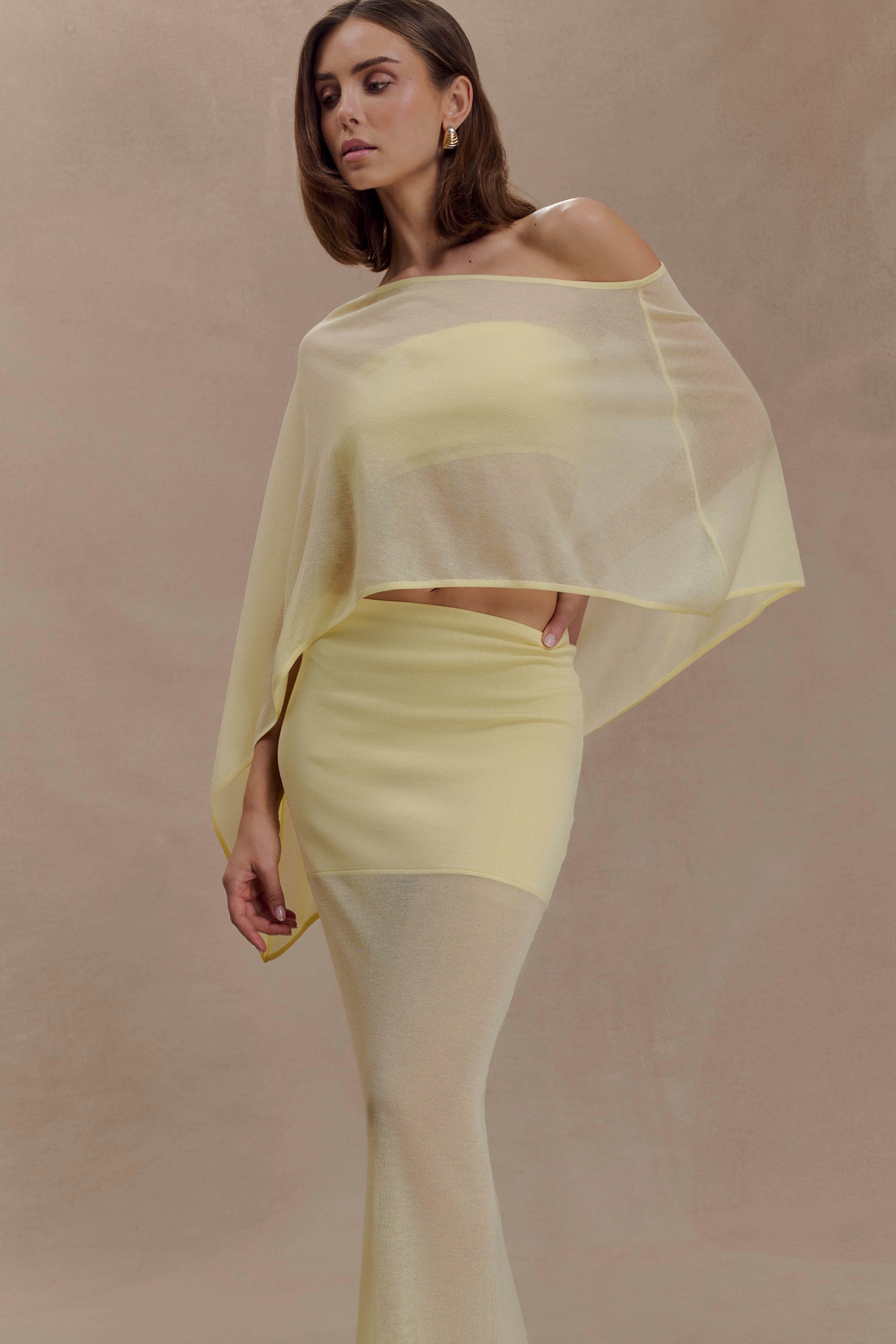 Lyra Sheer Knit Cape - Lemon