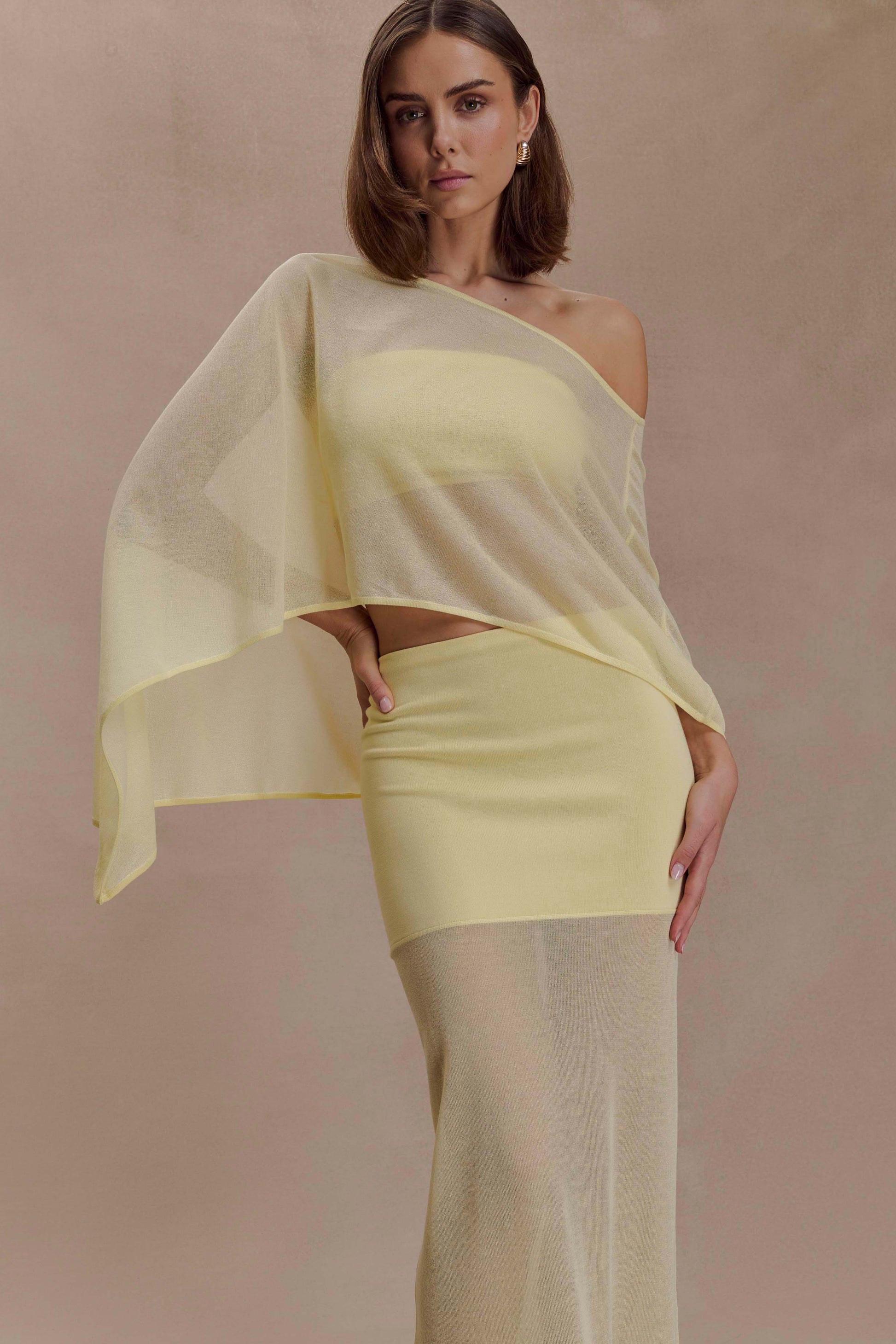 Lyra Sheer Knit Cape - Lemon #2