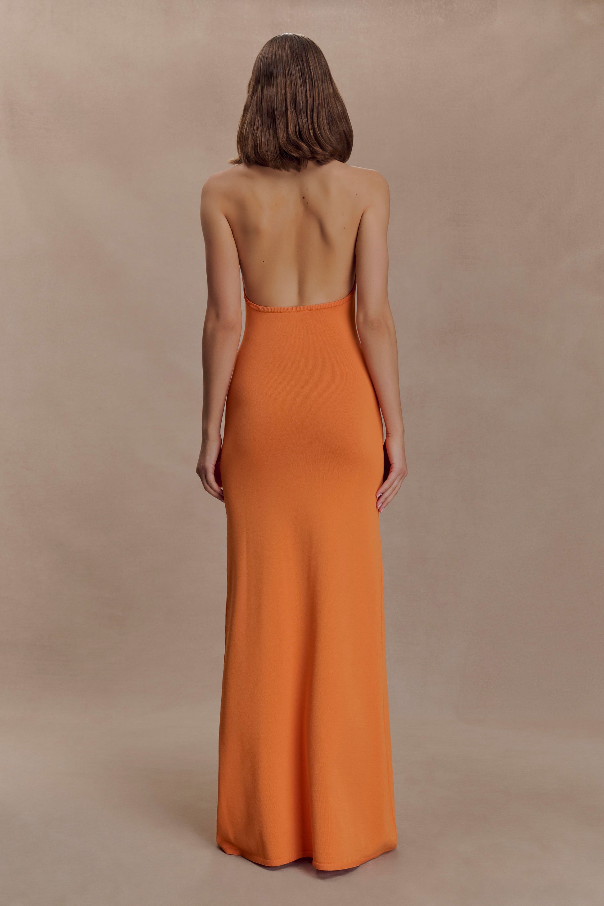 Elma Halter Knit Maxi Dress - Orange | MESHKI Elma Halter Knit Maxi Dress - Orange | MESHKI