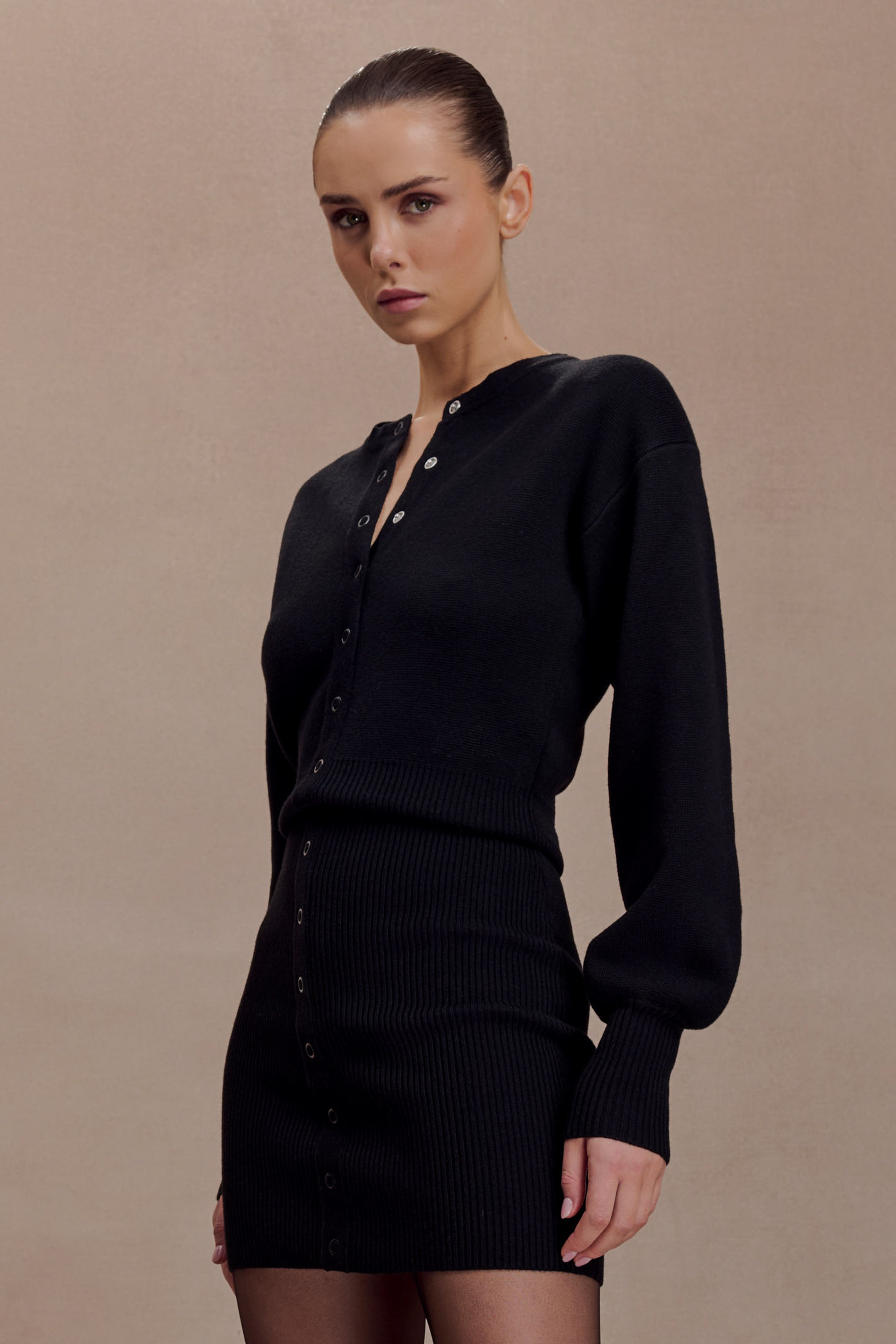 Xaden Wool Mix Knit Mini Dress - Black | MESHKI