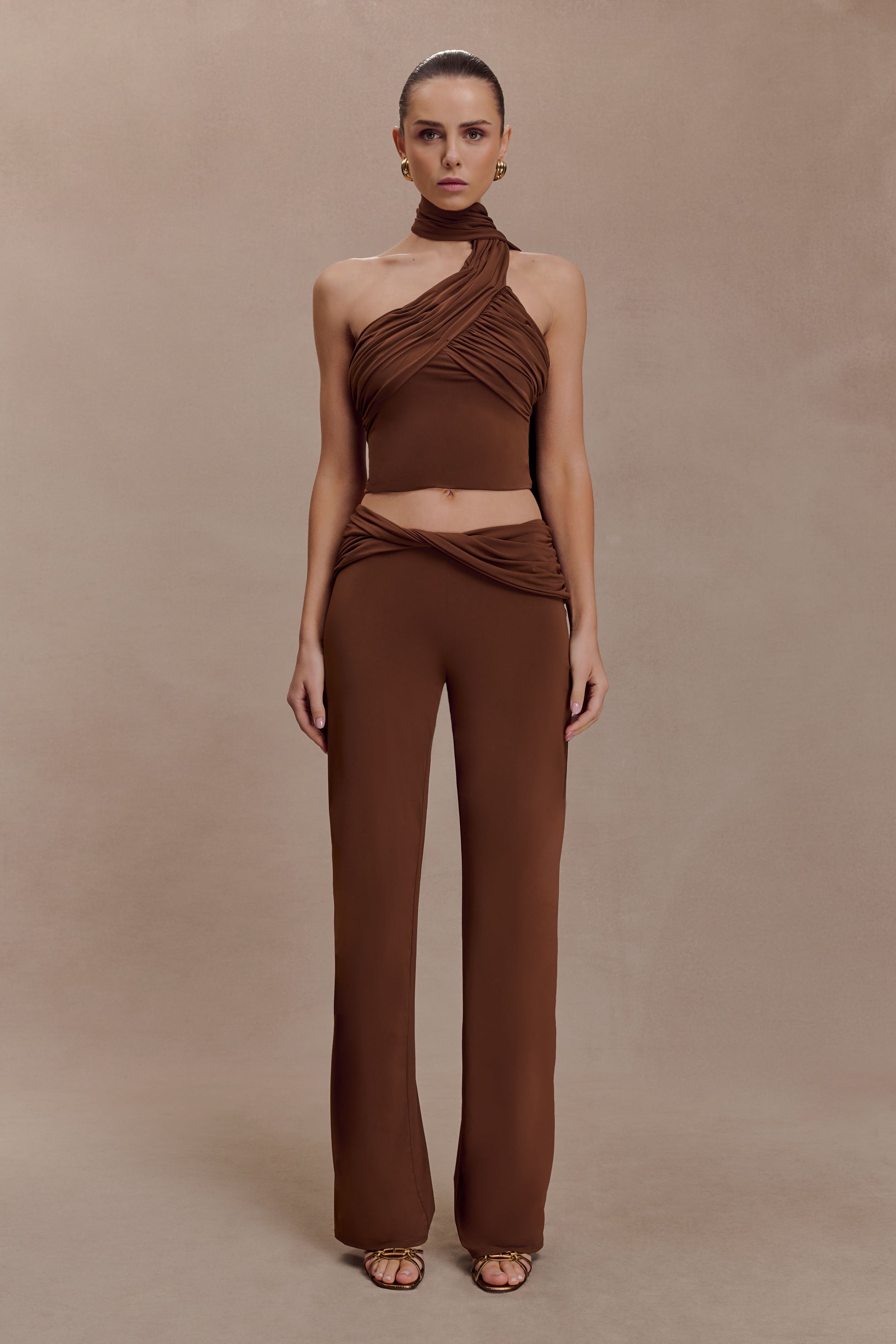 Lydia Slinky Asymmetrical Halter Top - Chocolate #7