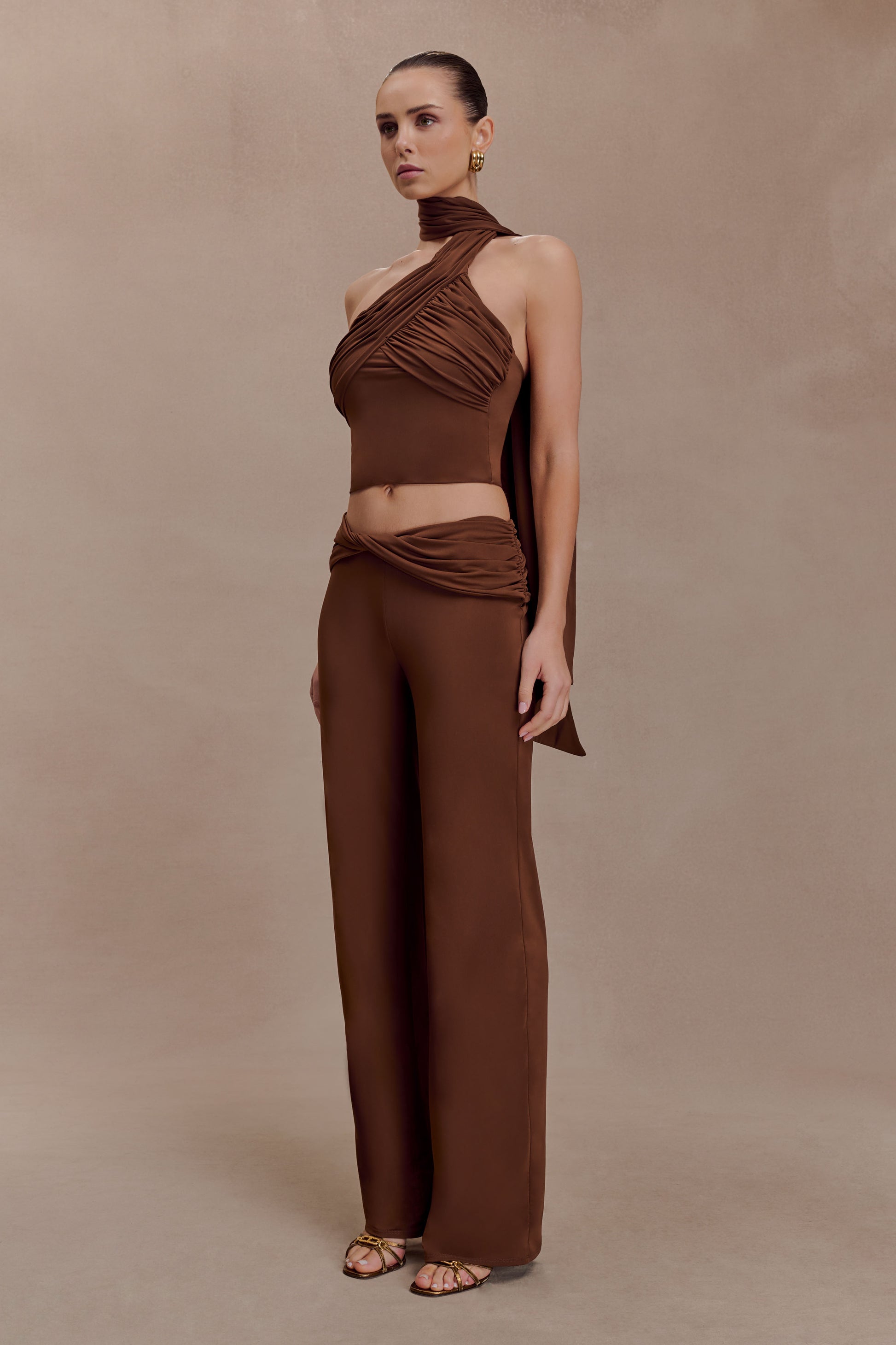 Lydia Slinky Asymmetrical Halter Top - Chocolate #4