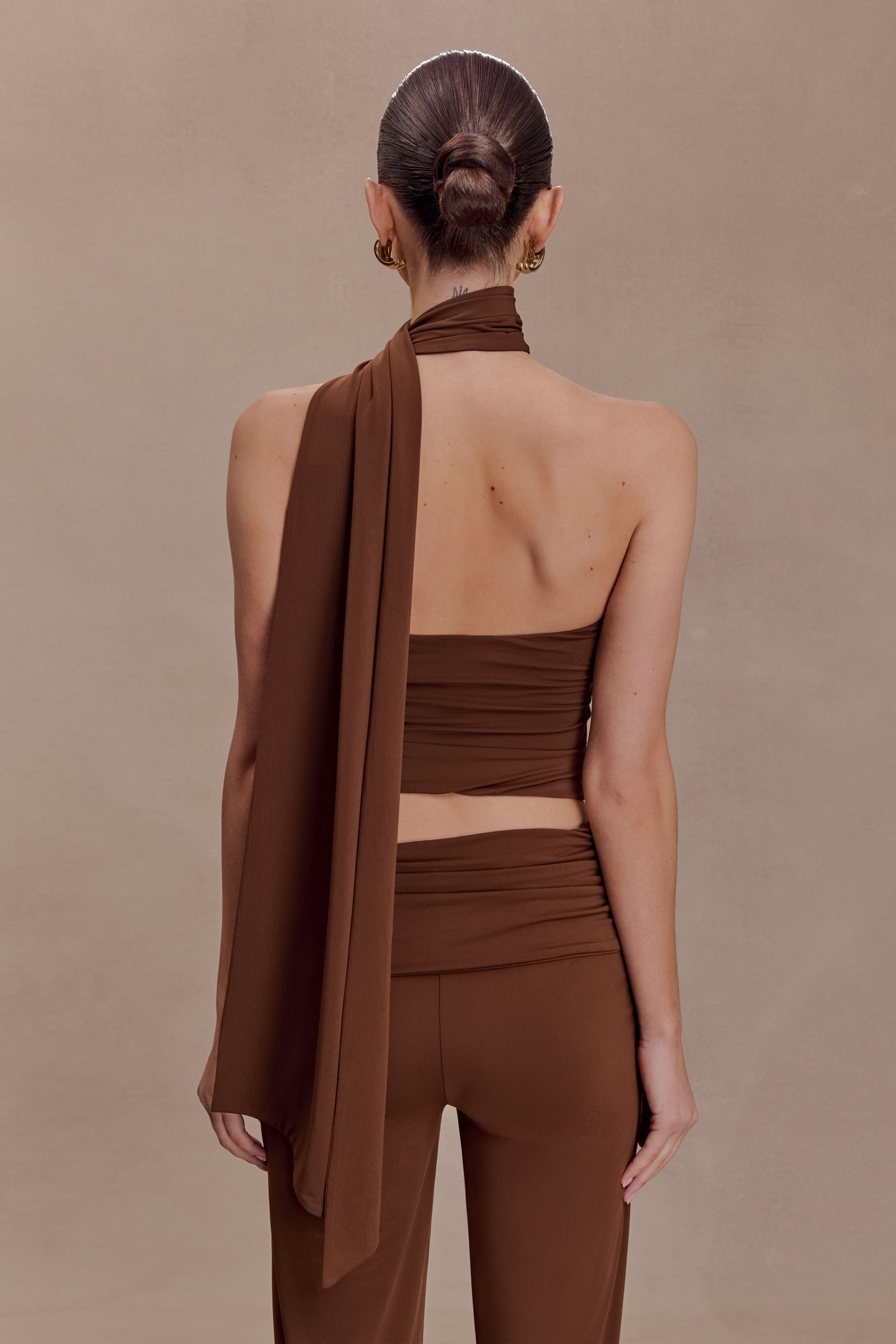 Lydia Slinky Asymmetrical Halter Top - Chocolate