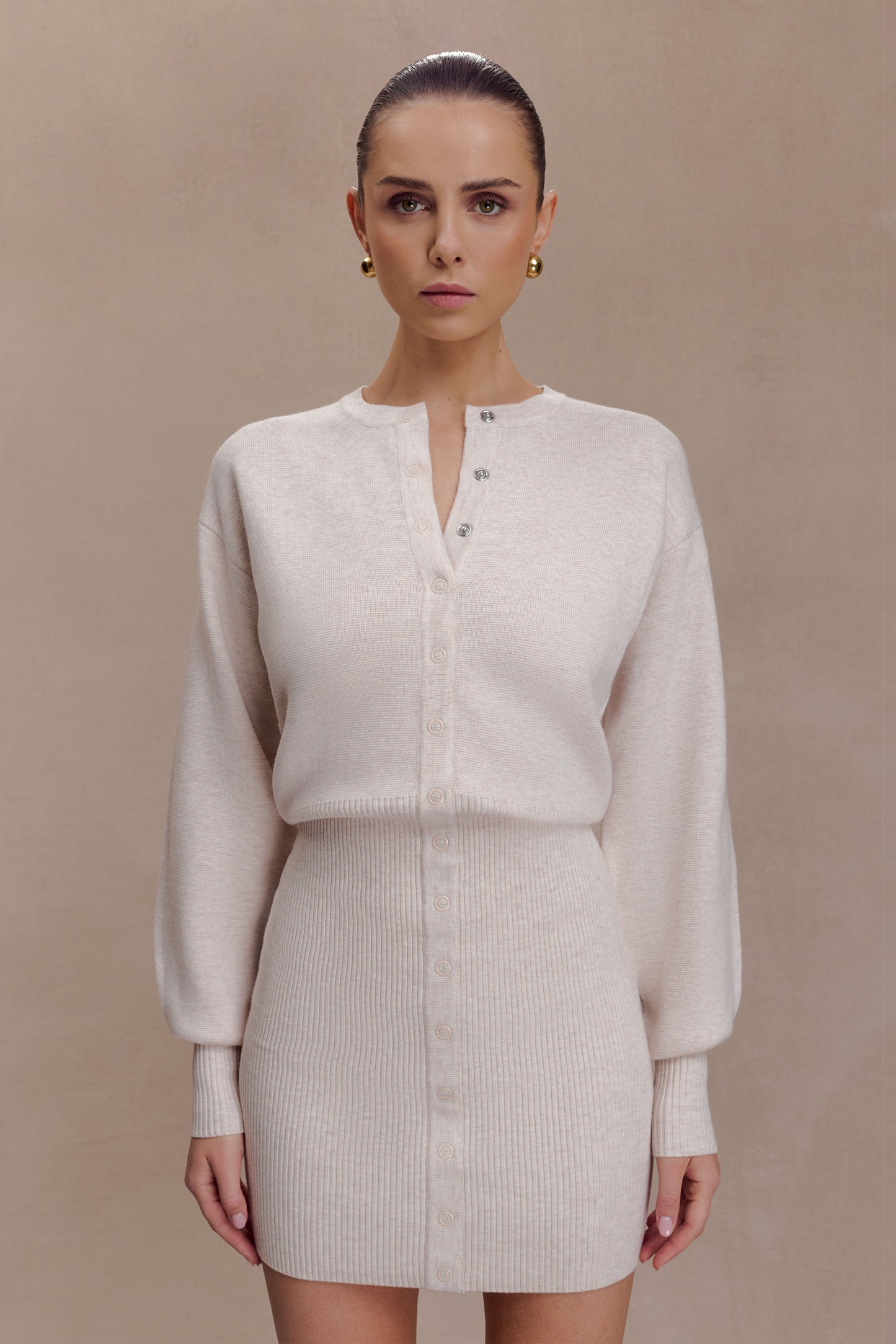 Xaden Wool Mix Knit Mini Dress - Oat Marle