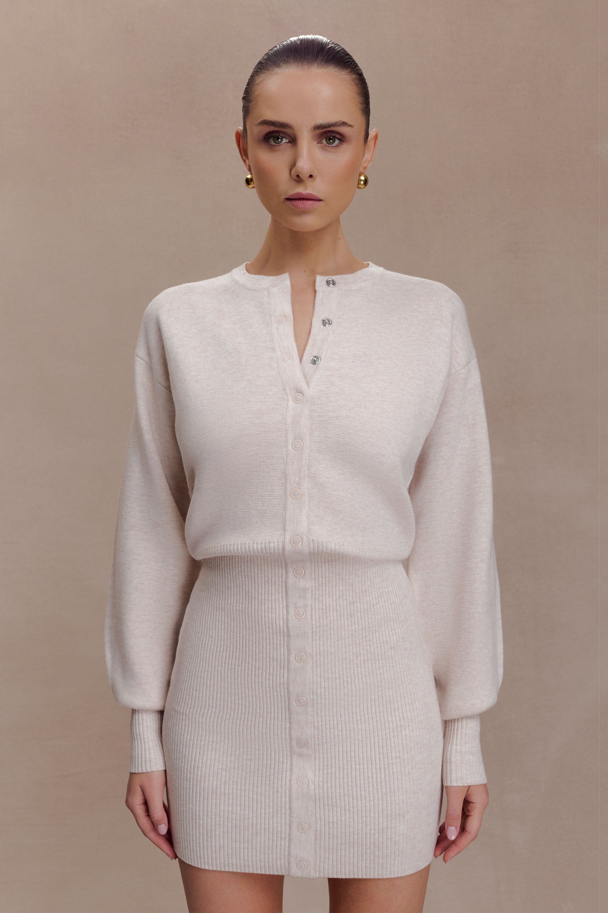 Xaden Wool Mix Knit Mini Dress - Oat Marle #7