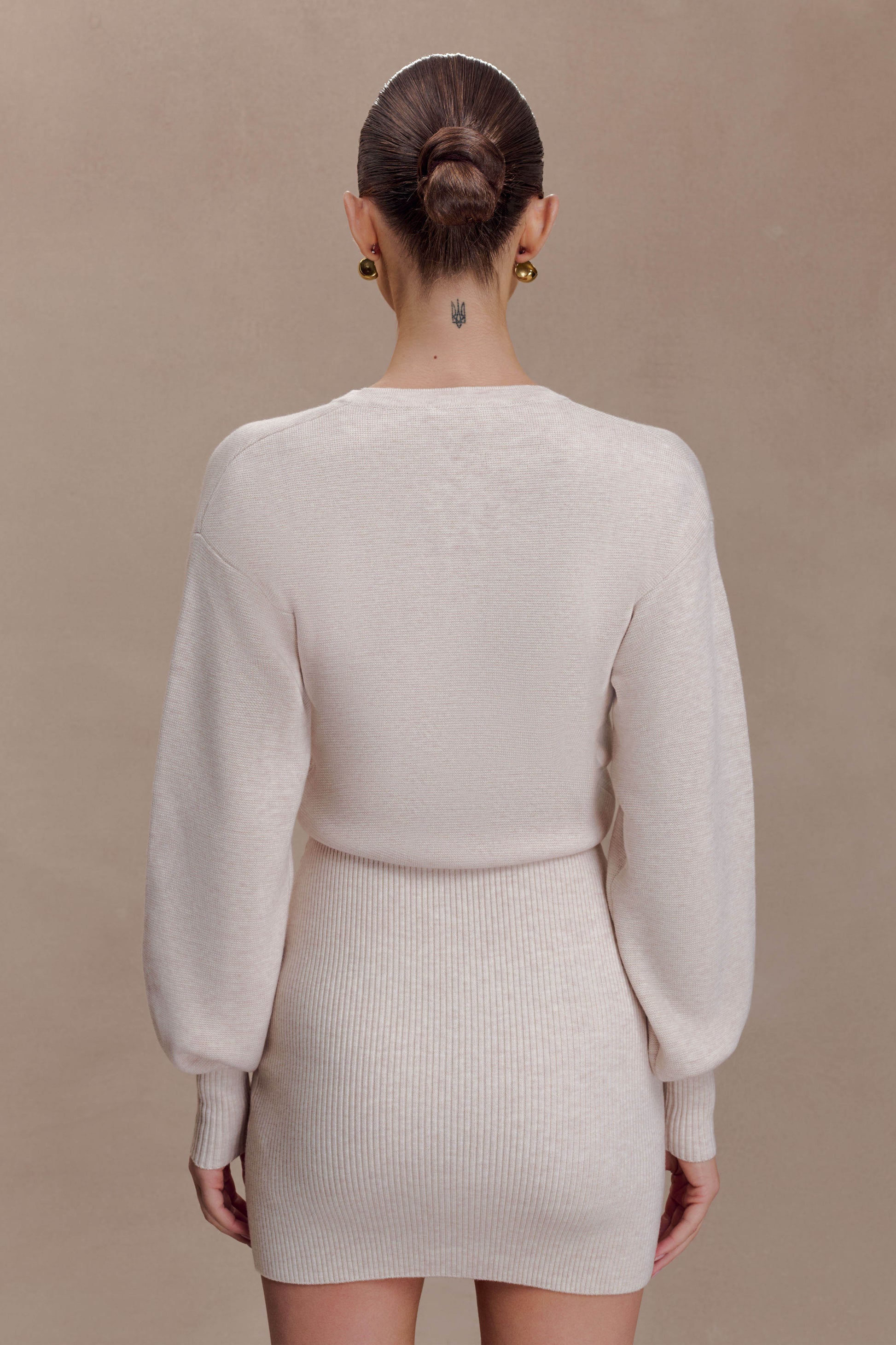 Xaden Wool Mix Knit Mini Dress - Oat Marle | MESHKI Xaden Wool Mix Knit Mini Dress - Oat Marle | MESHKI