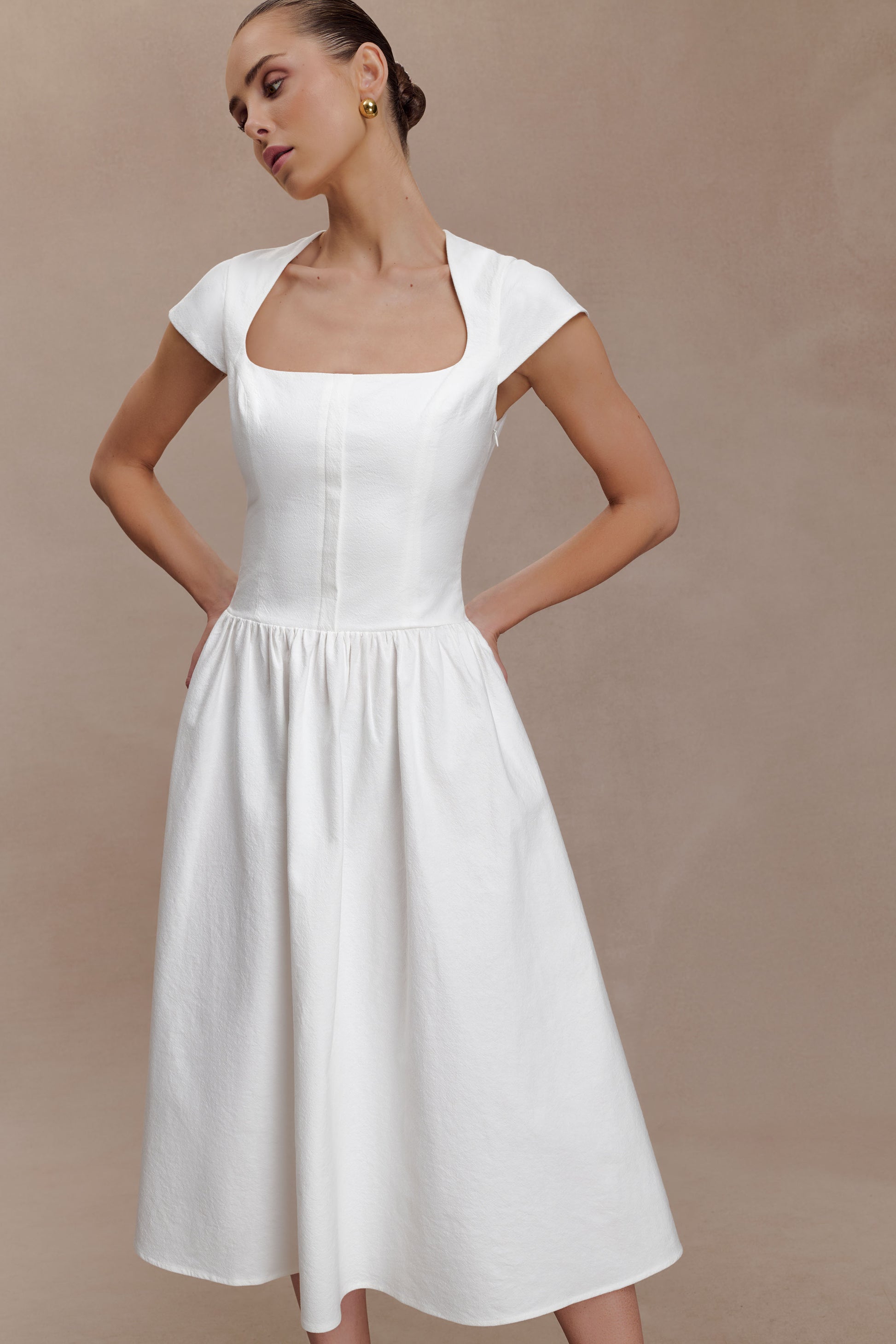 Ayla Cotton Fit And Flare Midi Dress - White #3
