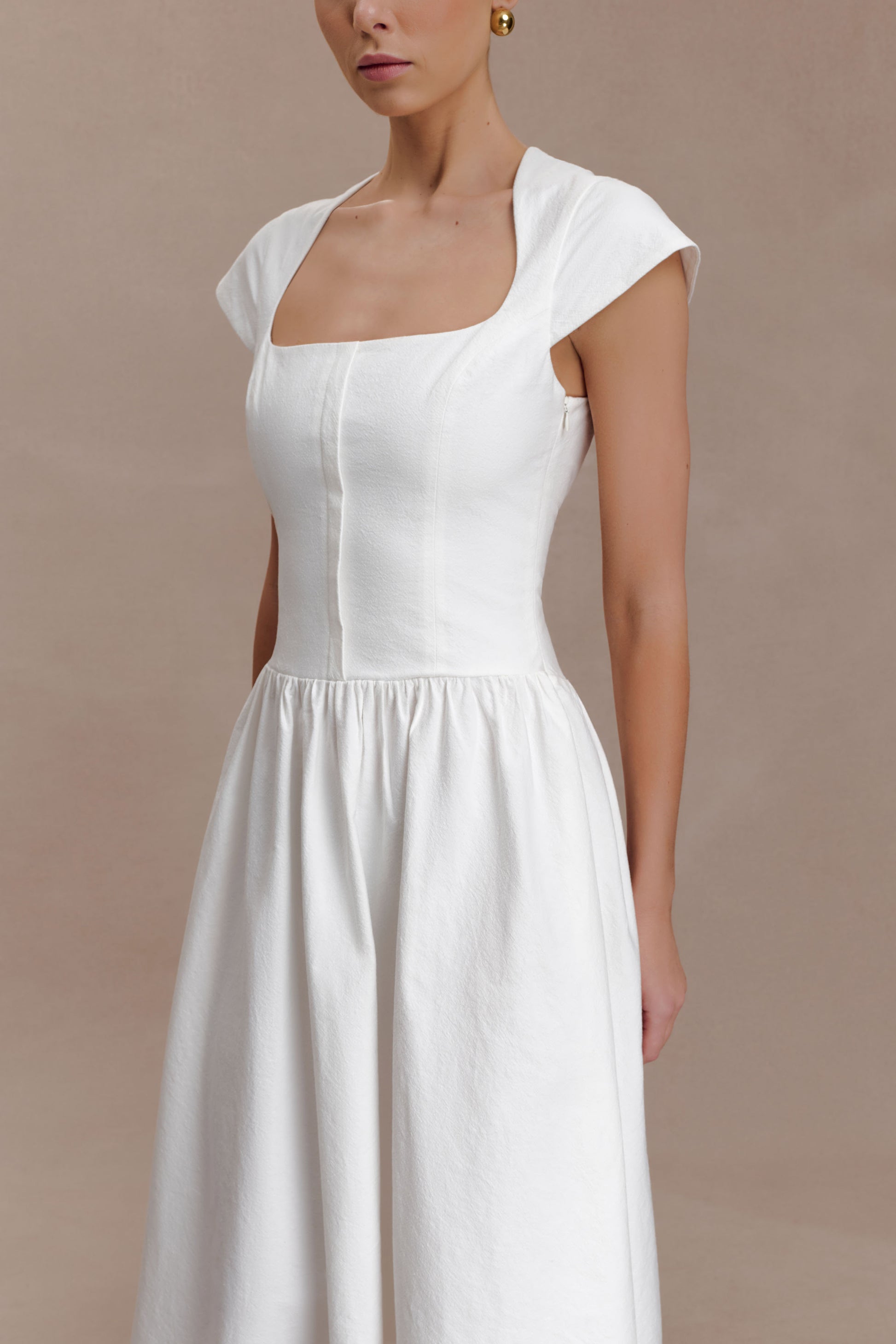 Ayla Cotton Fit And Flare Midi Dress - White #4