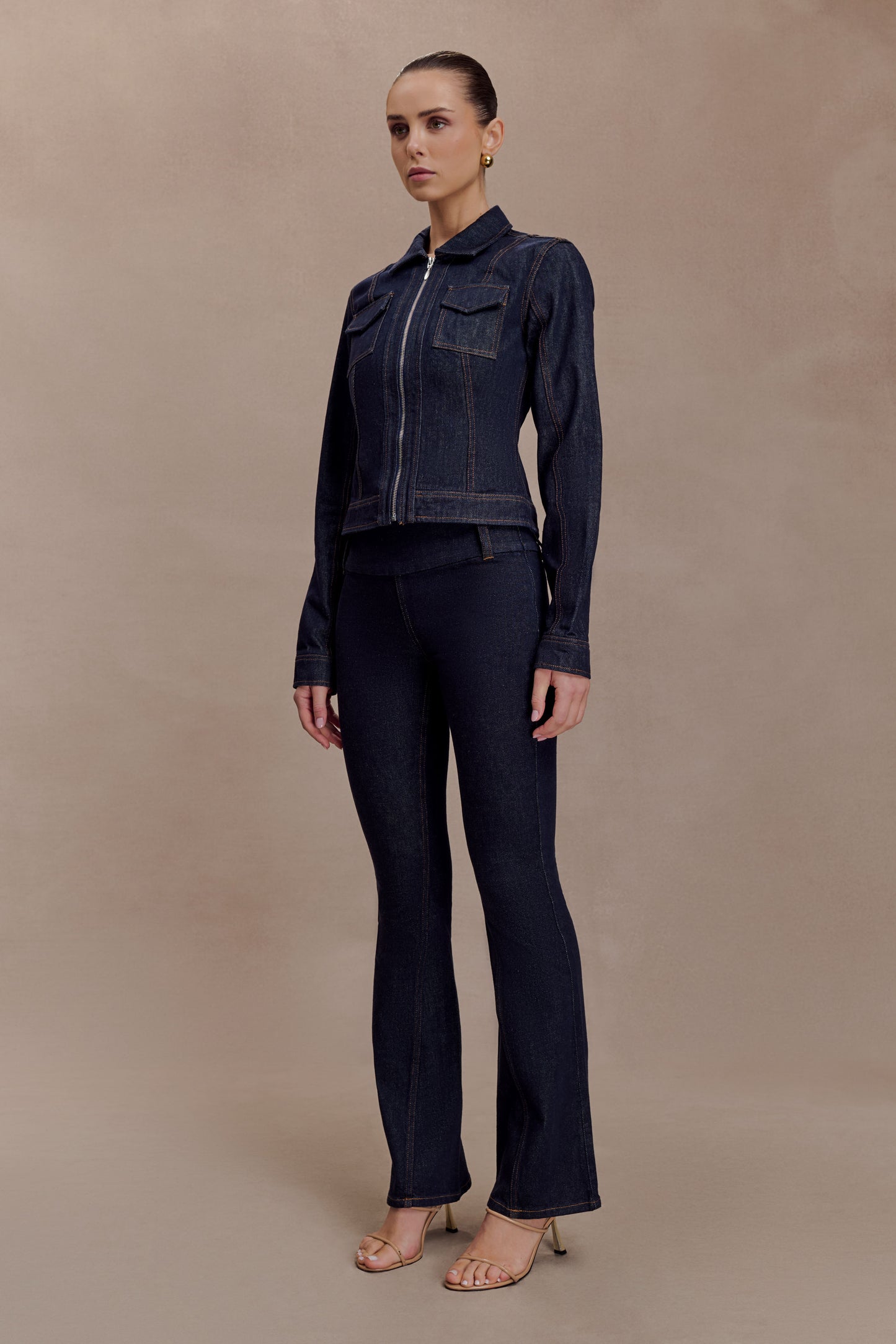 Cierra Cinched Jacket Top - Washed Indigo Blue
