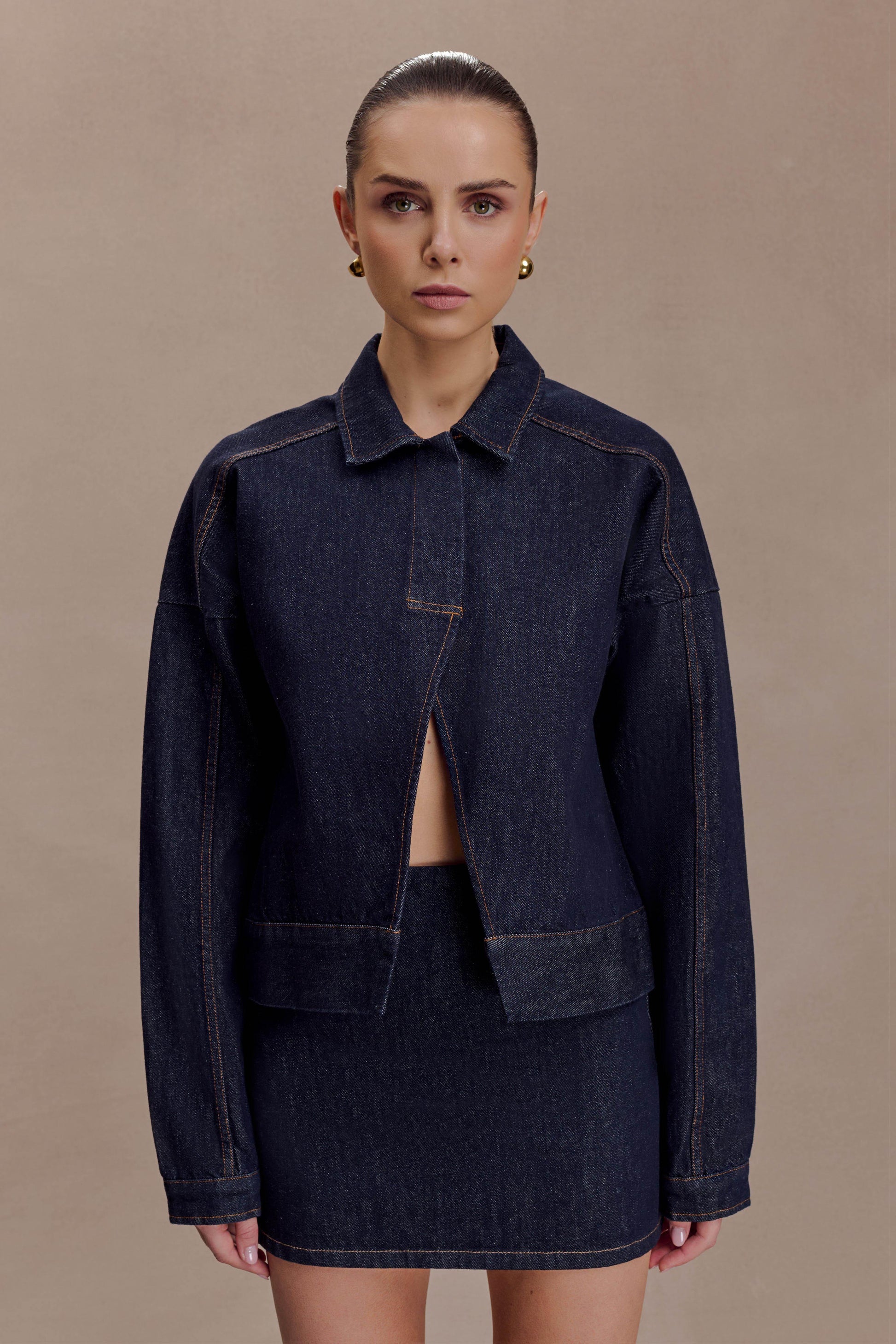 Olandria Oversized Jacket Top - Washed Indigo Blue