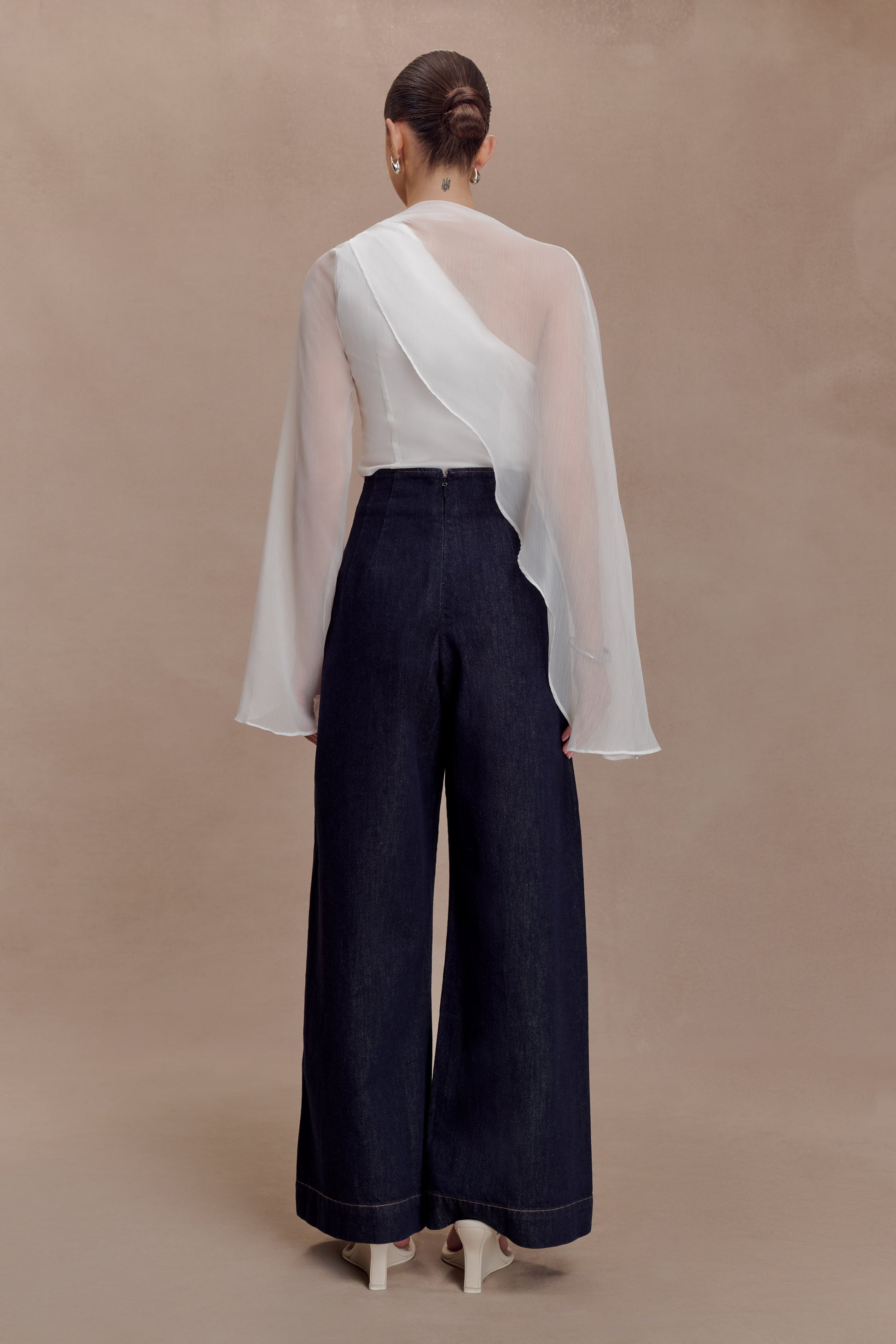 Ida Sheer Asymmetrical Long Sleeve Top - White #5