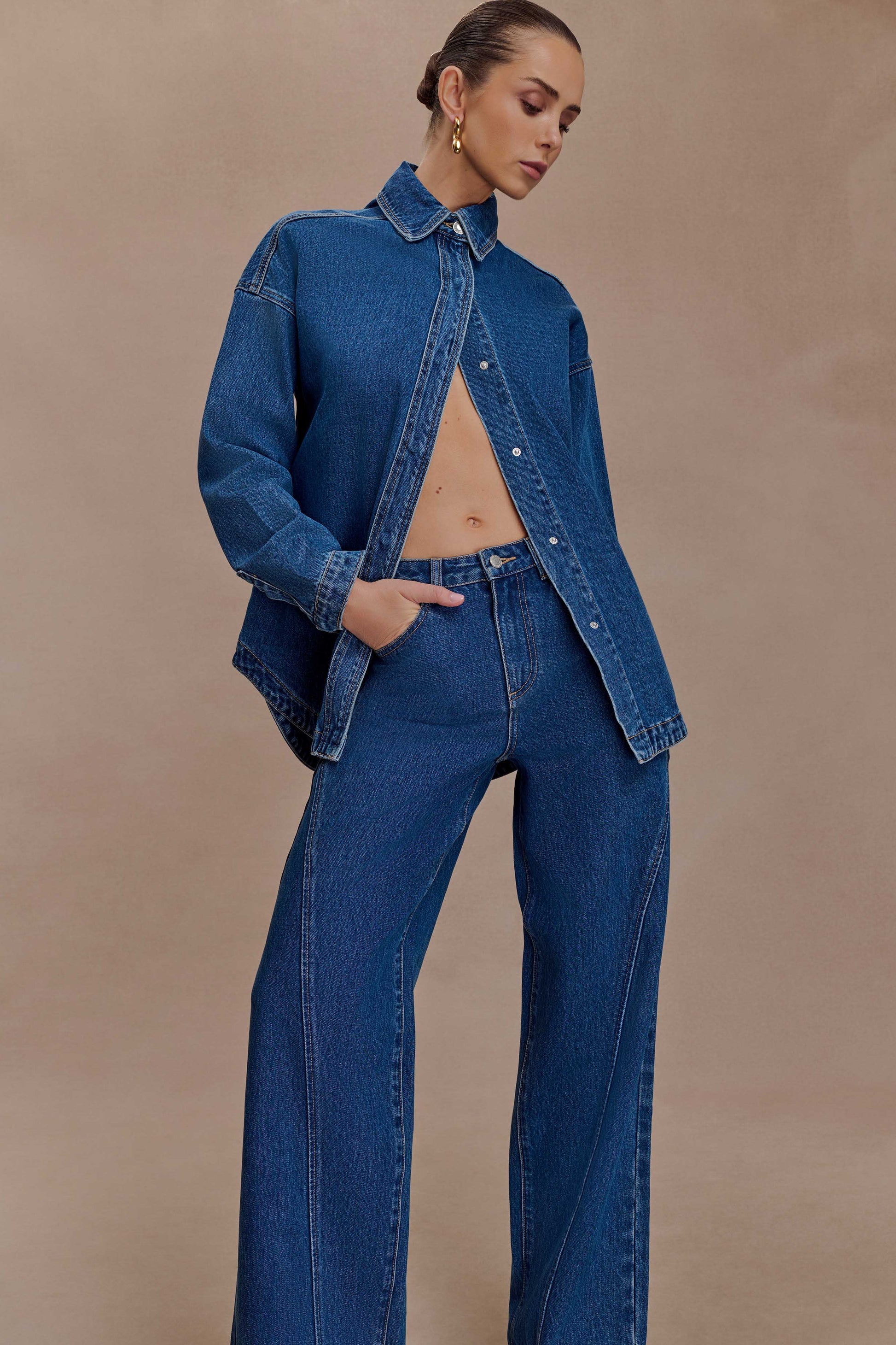 Georgette Mid Rise Paneled Denim Jeans - Dark Blue #9