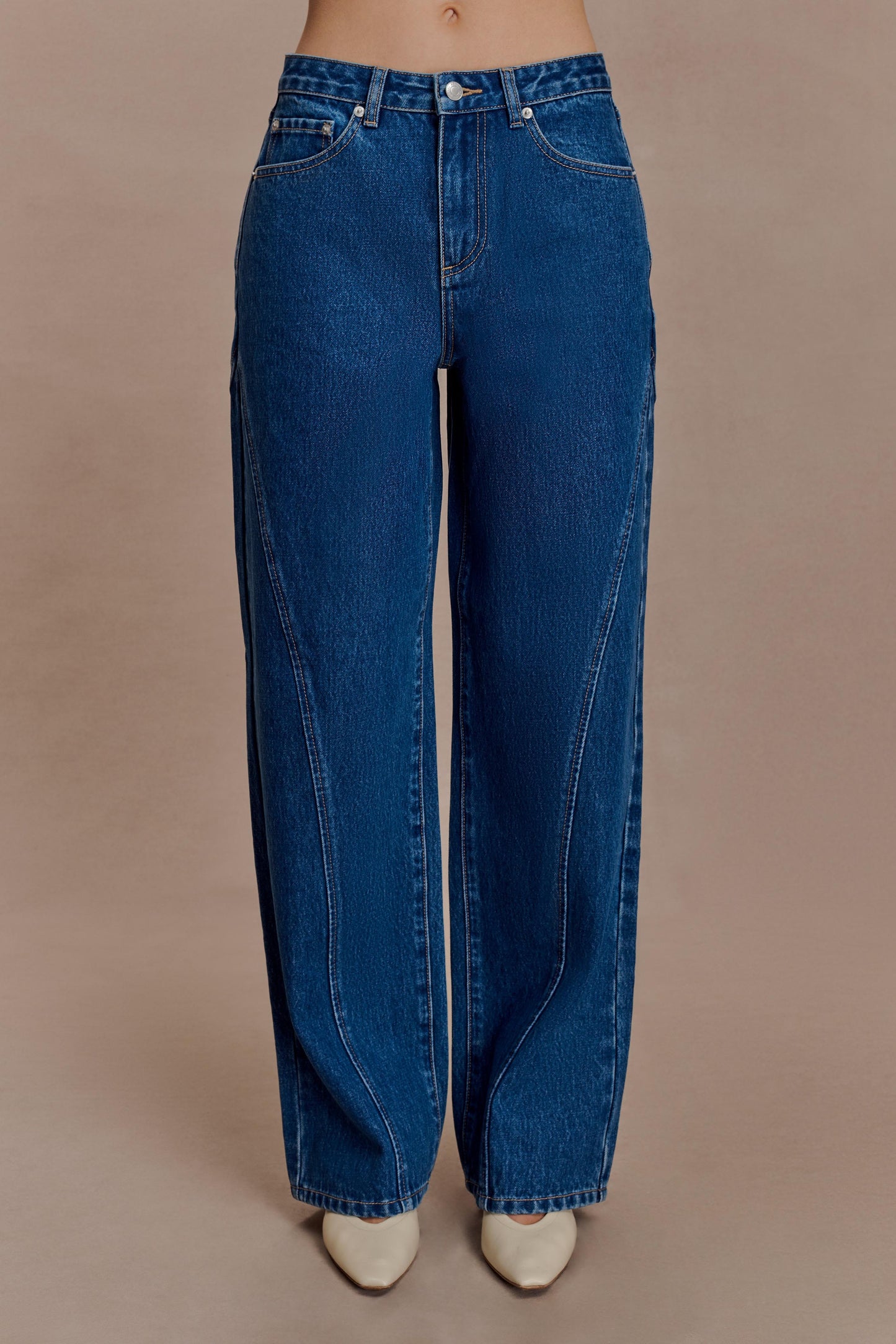 Georgette Mid Rise Paneled Denim Jeans - Dark Blue