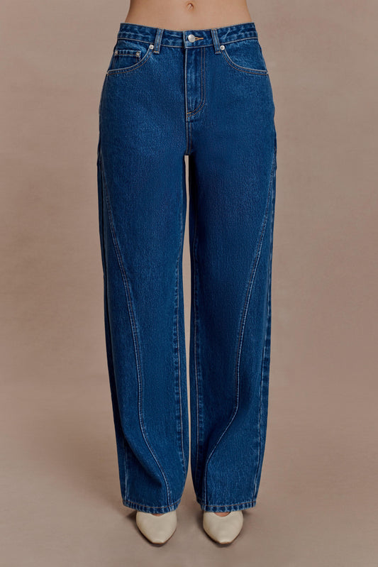 Georgette Mid Rise Paneled Denim Jeans - Dark Blue