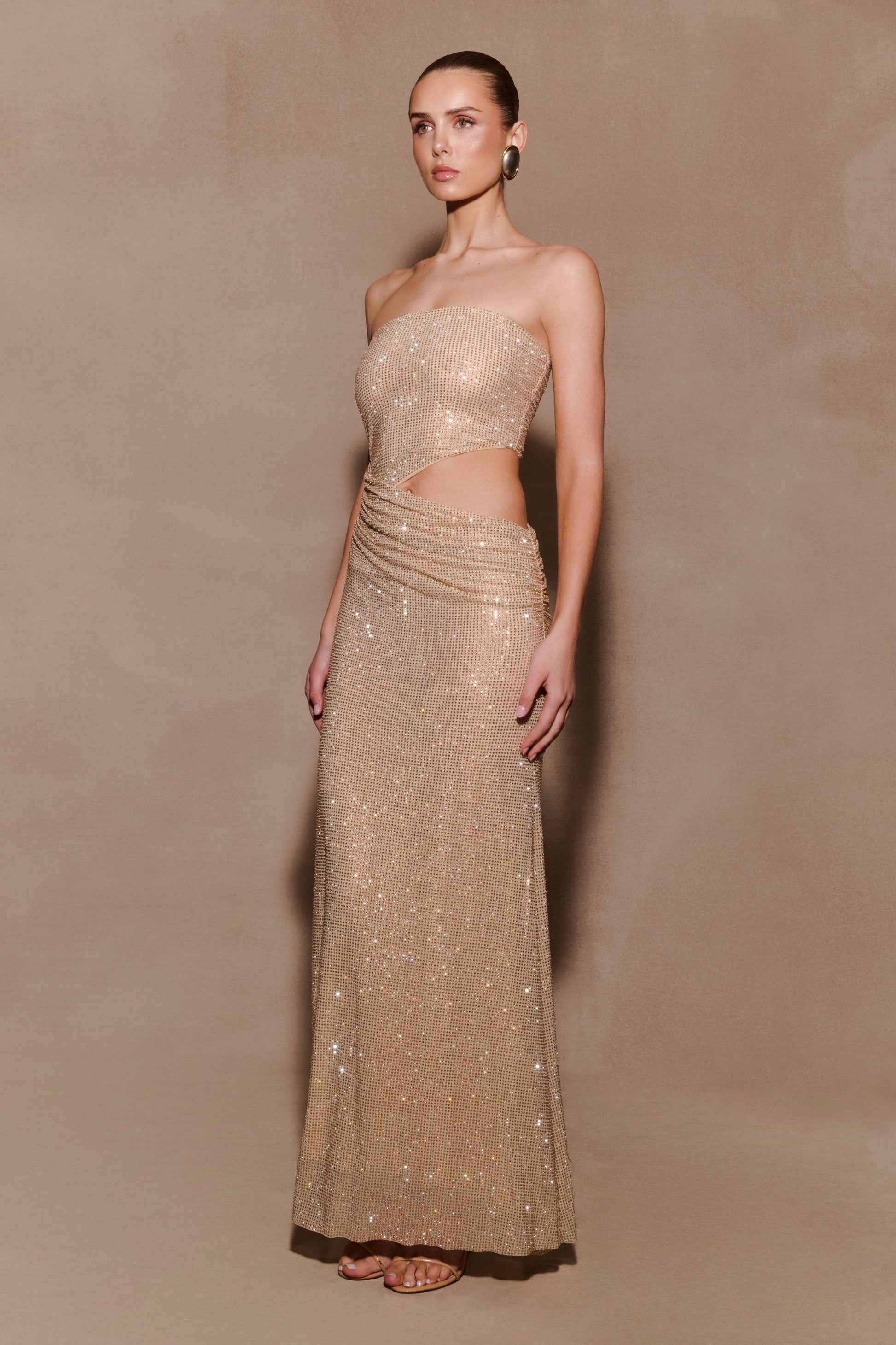 Starla Strapless Diamante Maxi Dress - Gold #3