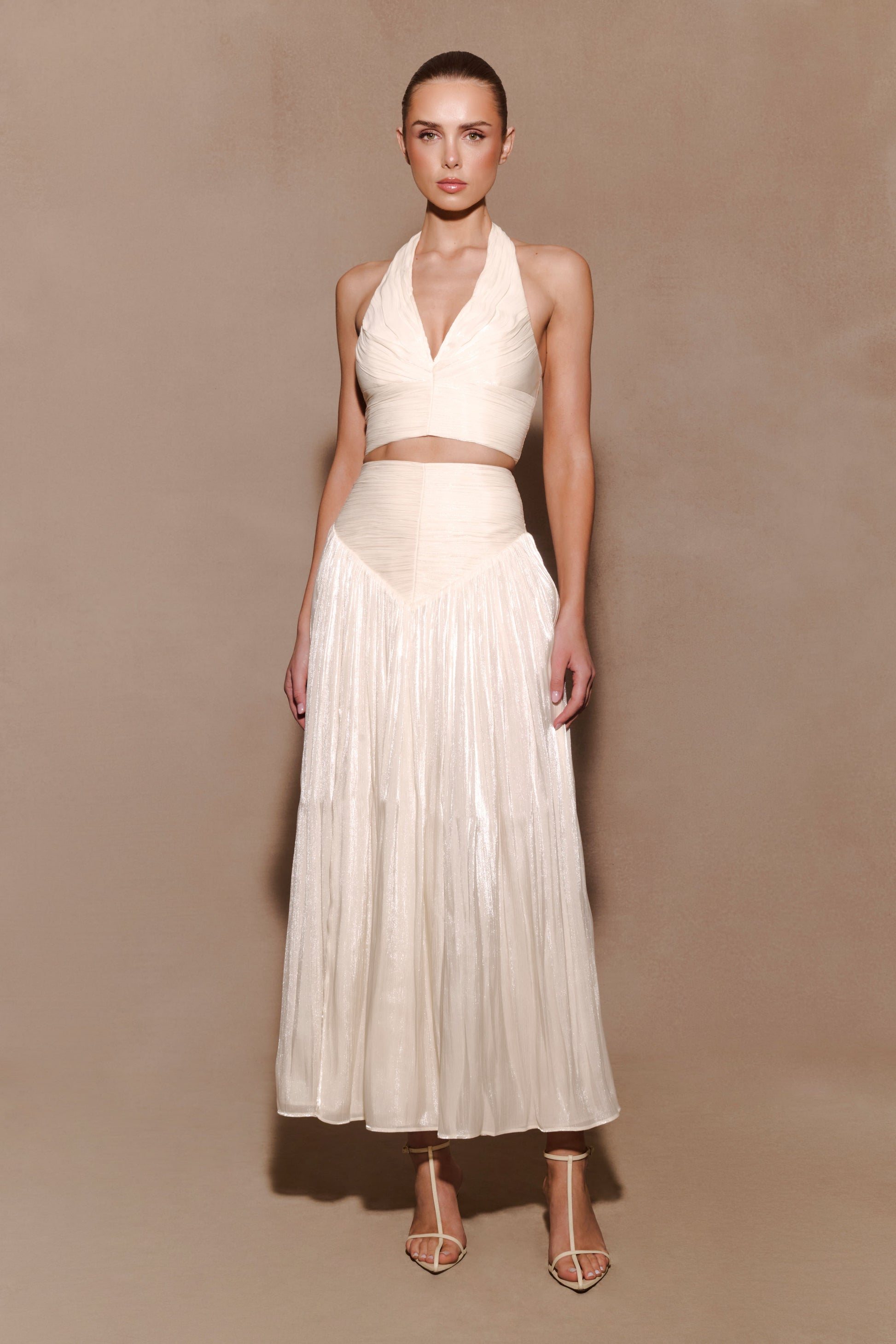 Makena Gathered Midi Skirt - Opal White #7