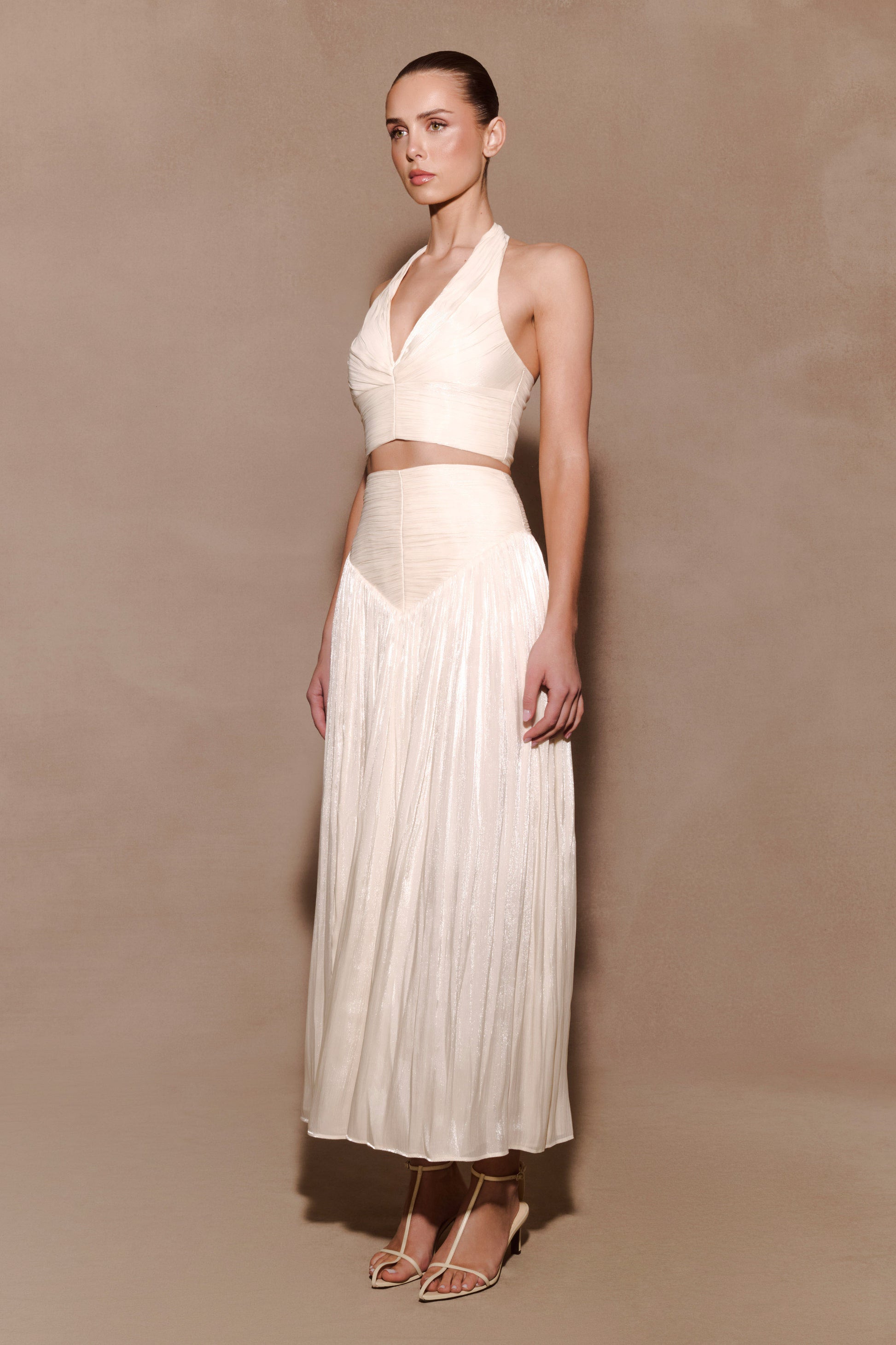 Makena Gathered V Neck Top - Opal White #8