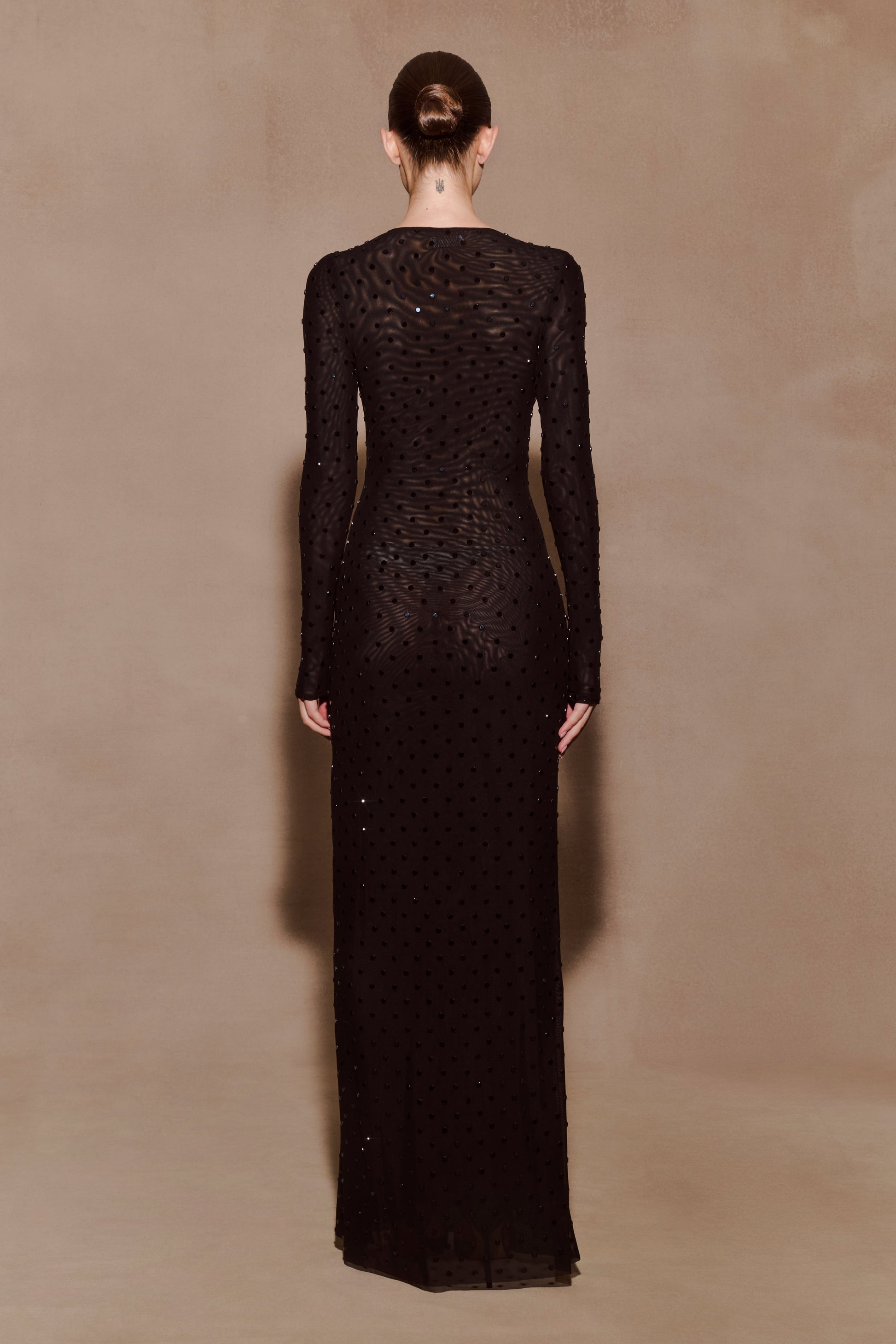 Acadia Diamante Long Sleeve Maxi Dress - Black #2