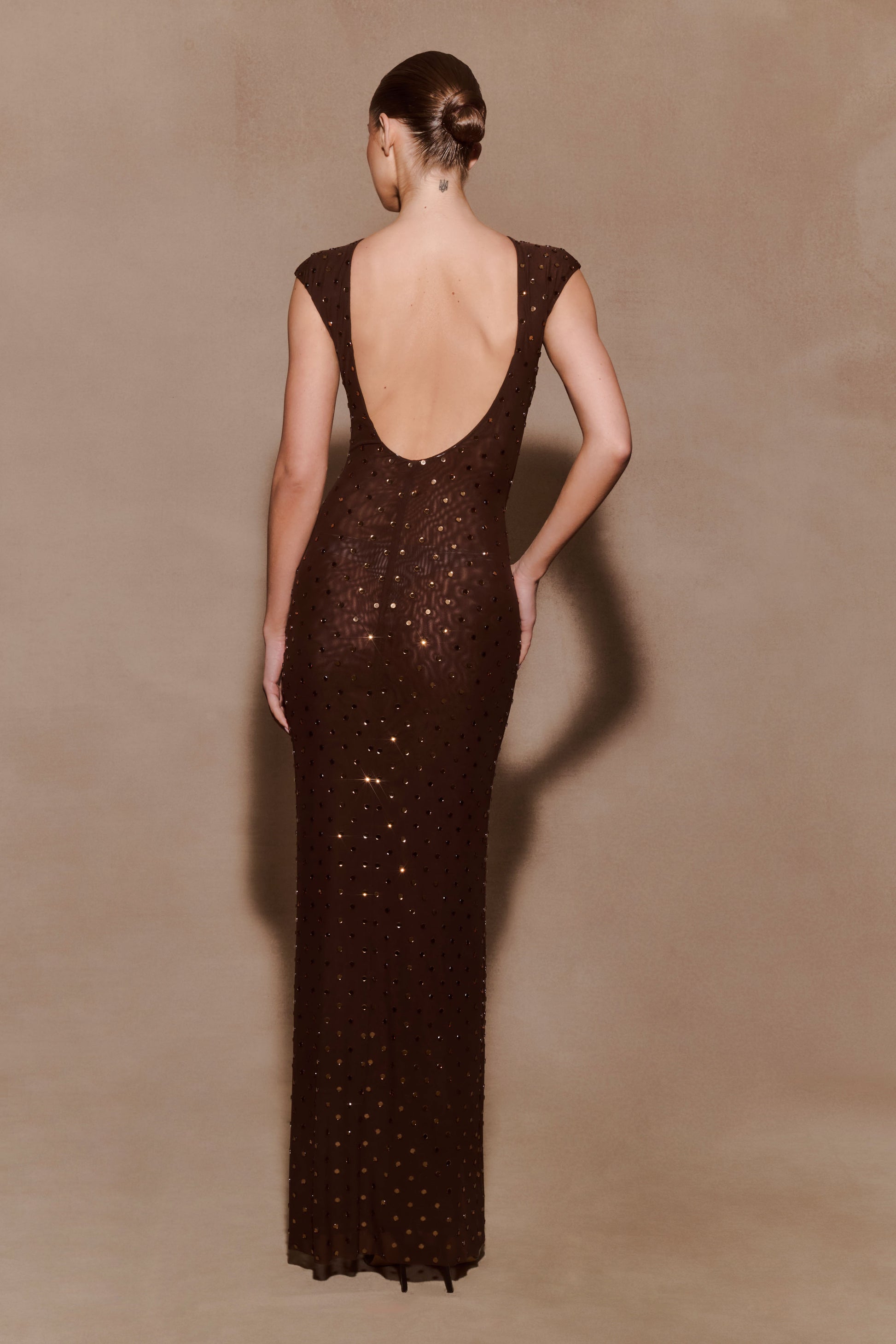 Samara Sleeveless Diamante Maxi Dress - Chocolate #2