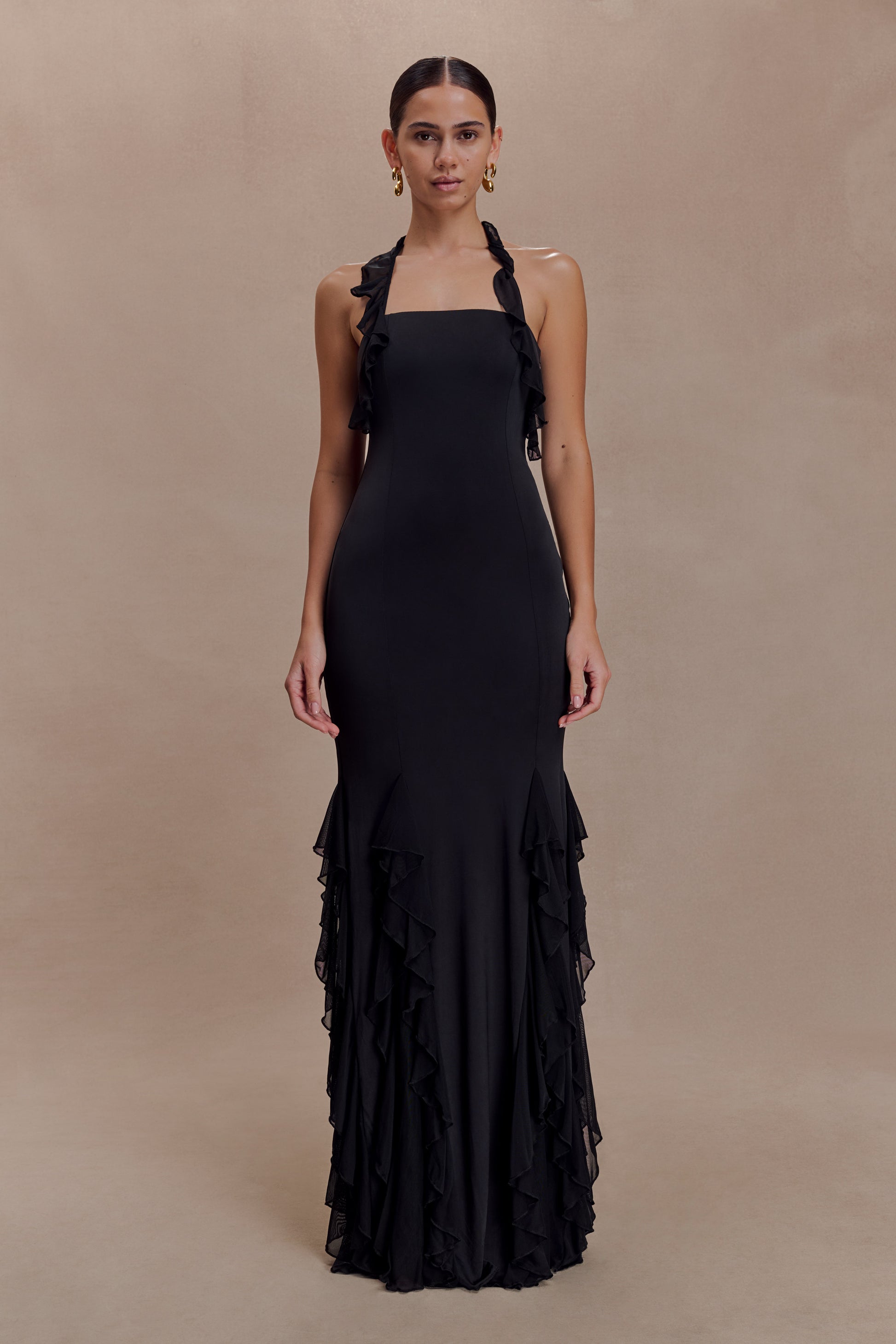 Etta Ruffle Slinky Maxi Dress - Black #2