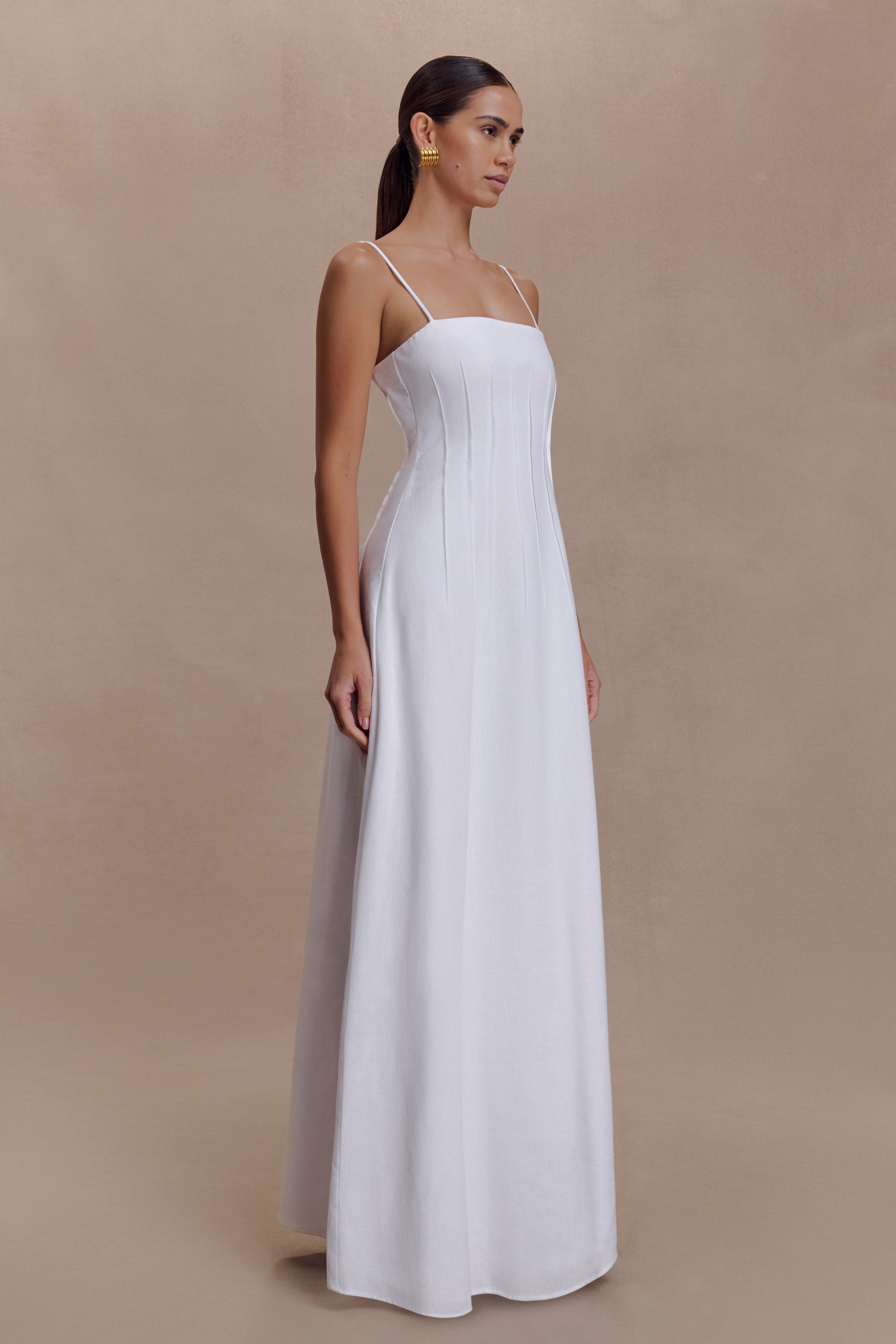 Sofie Pintuck Linen Maxi Dress - White | MESHKI