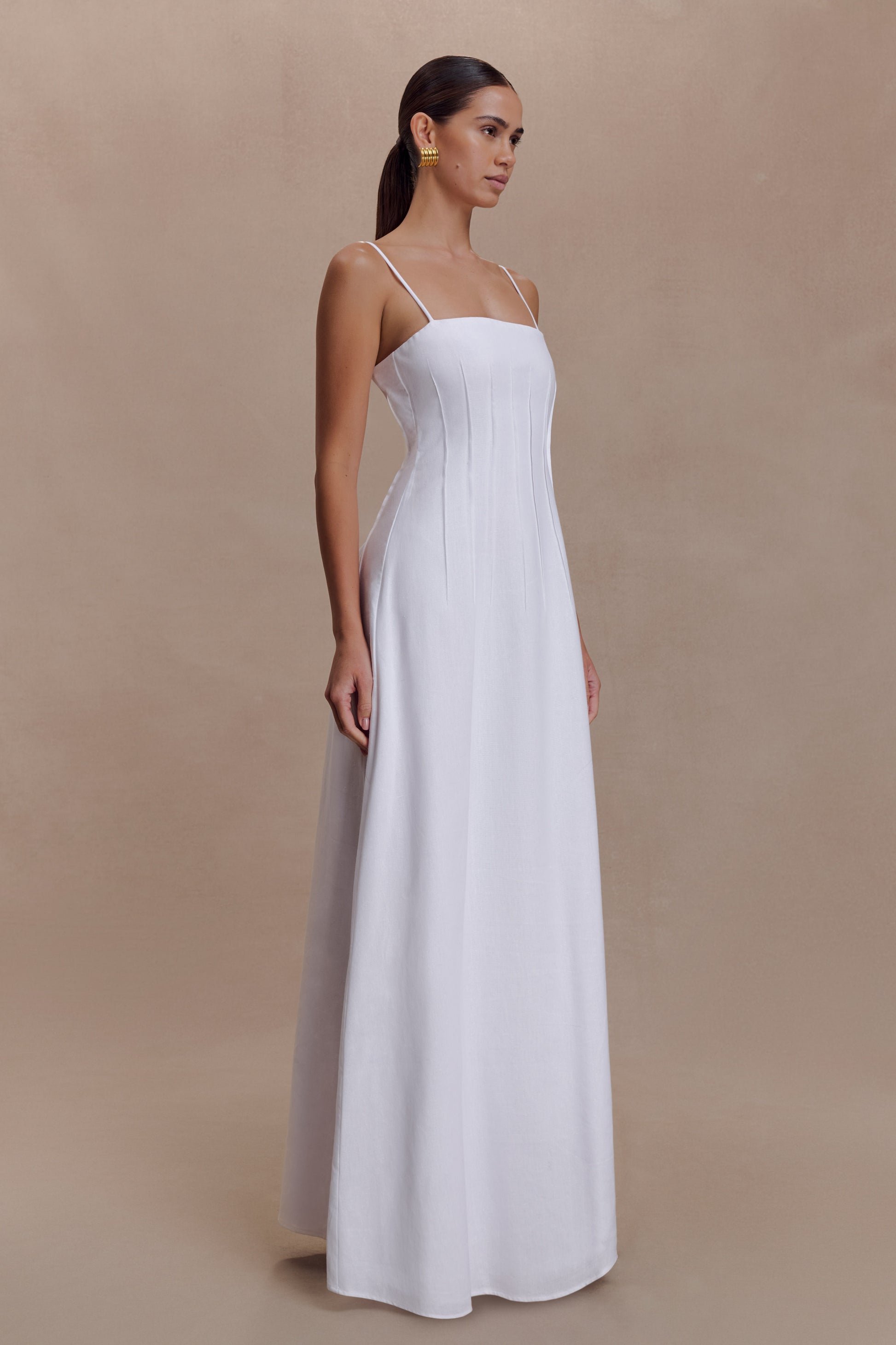 Sofie Pintuck Linen Maxi Dress - White #4