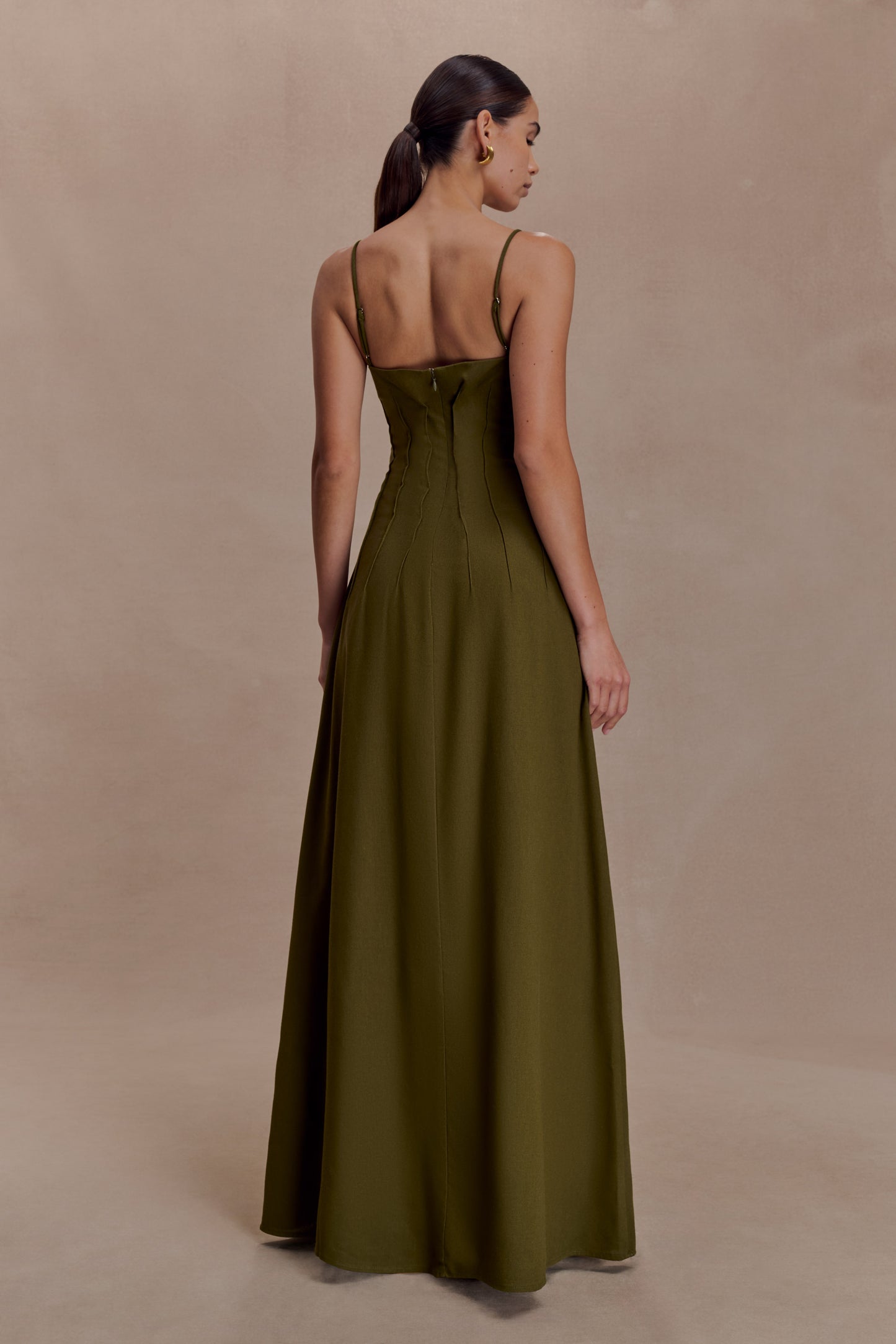 Sofie Pintuck Linen Maxi Dress - Khaki