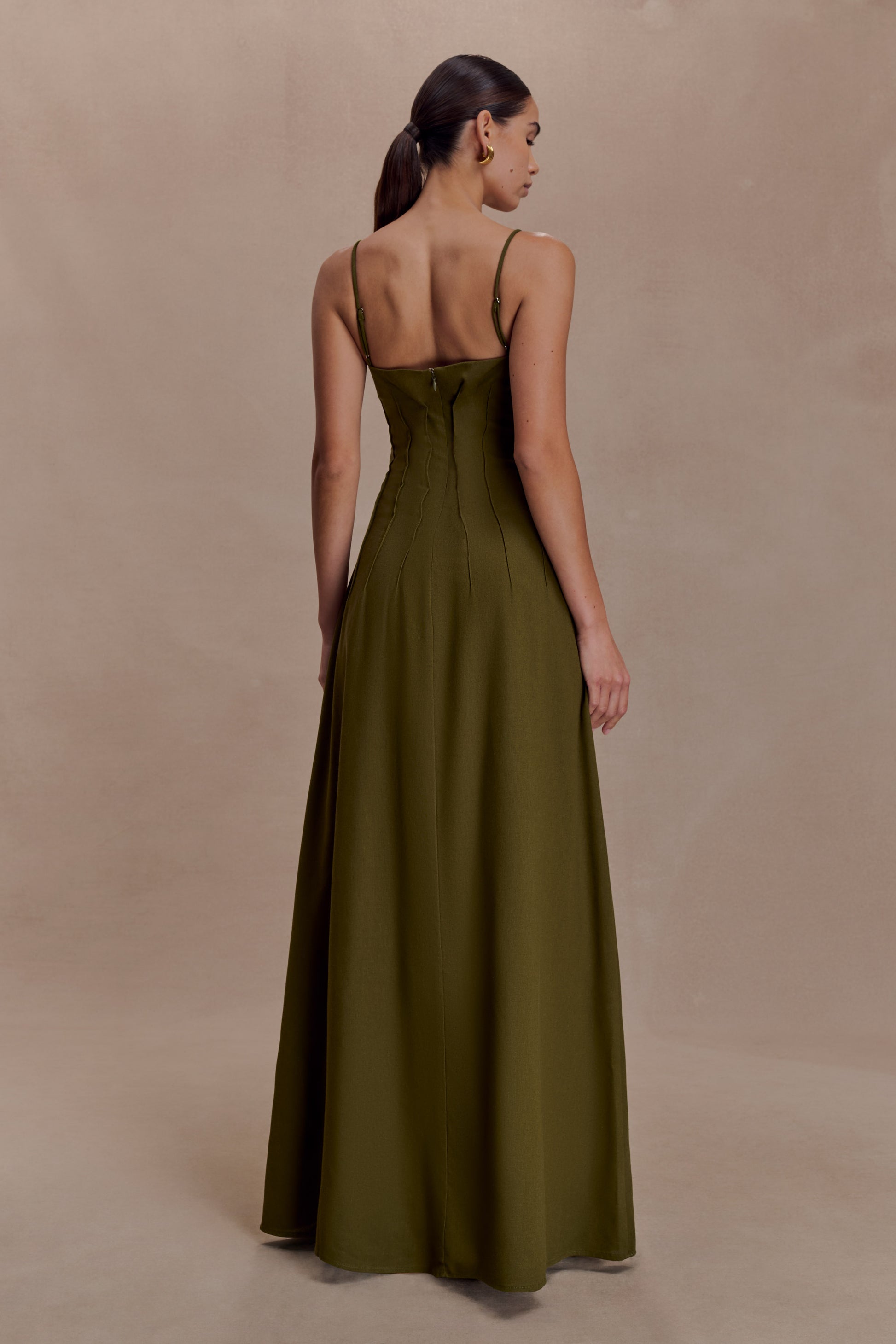 Sofie Pintuck Linen Maxi Dress - Khaki #2
