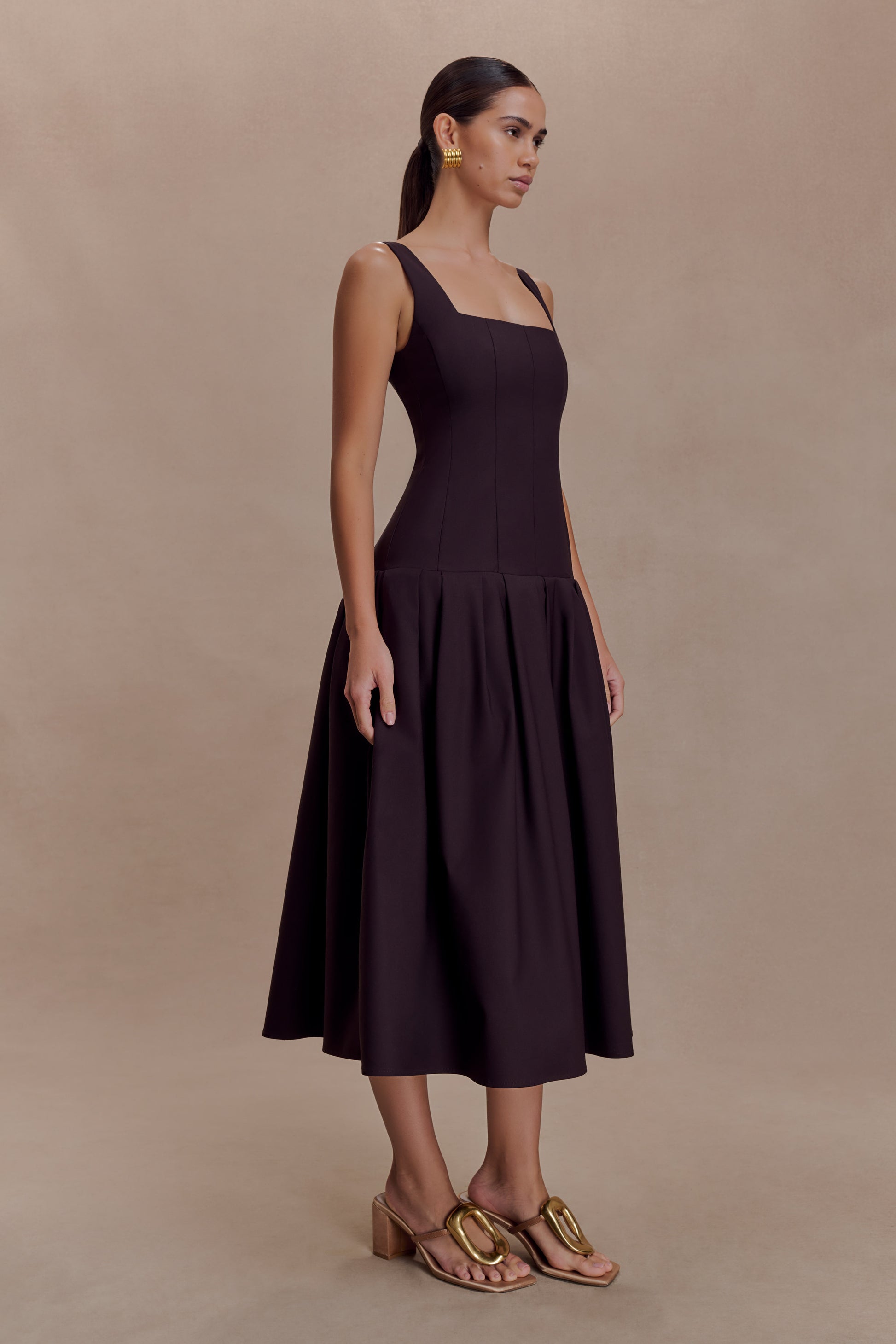 Natascha Drop Waist Cotton Midi Dress - Chocolate #4