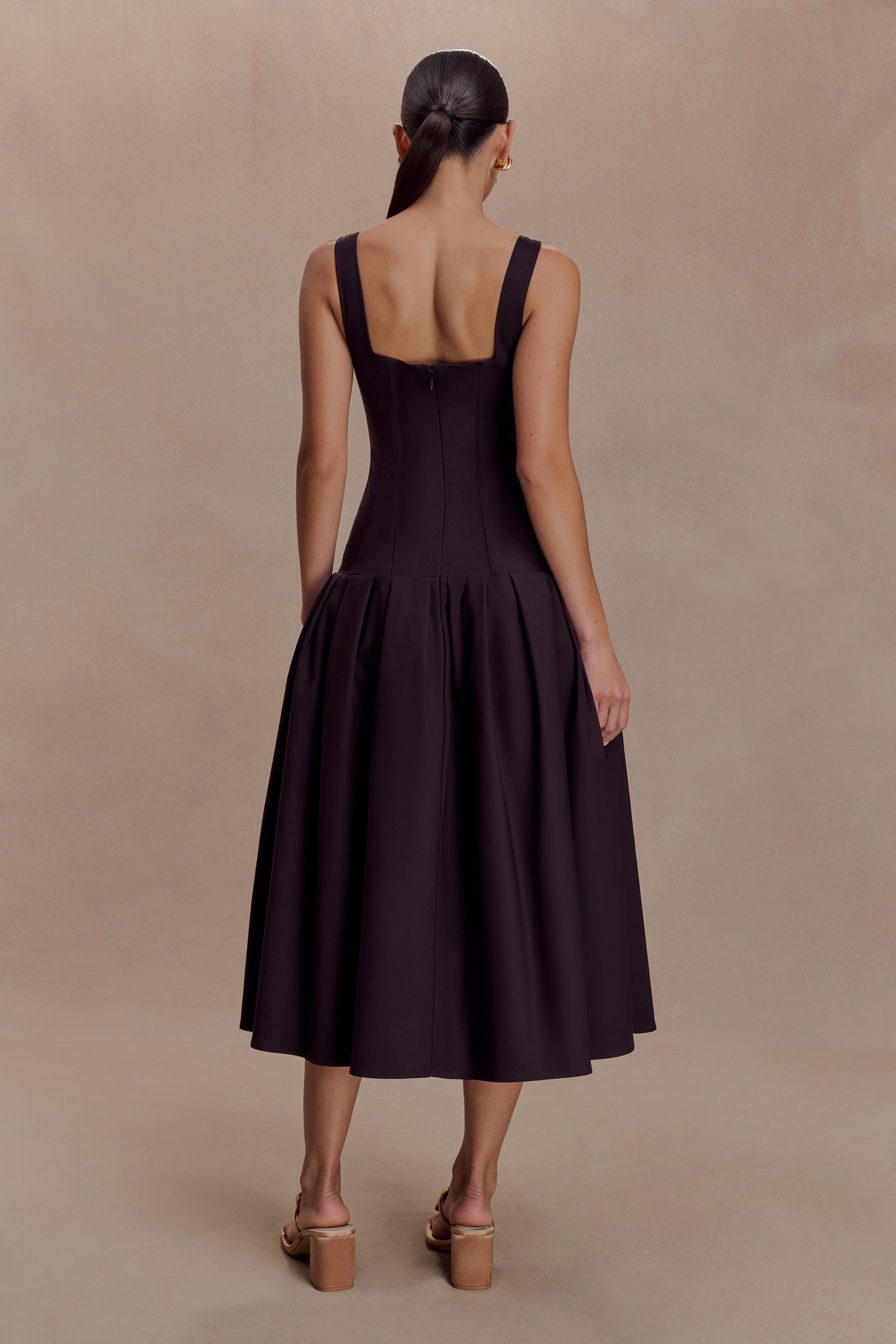 Natascha Drop Waist Cotton Midi Dress - Chocolate #2