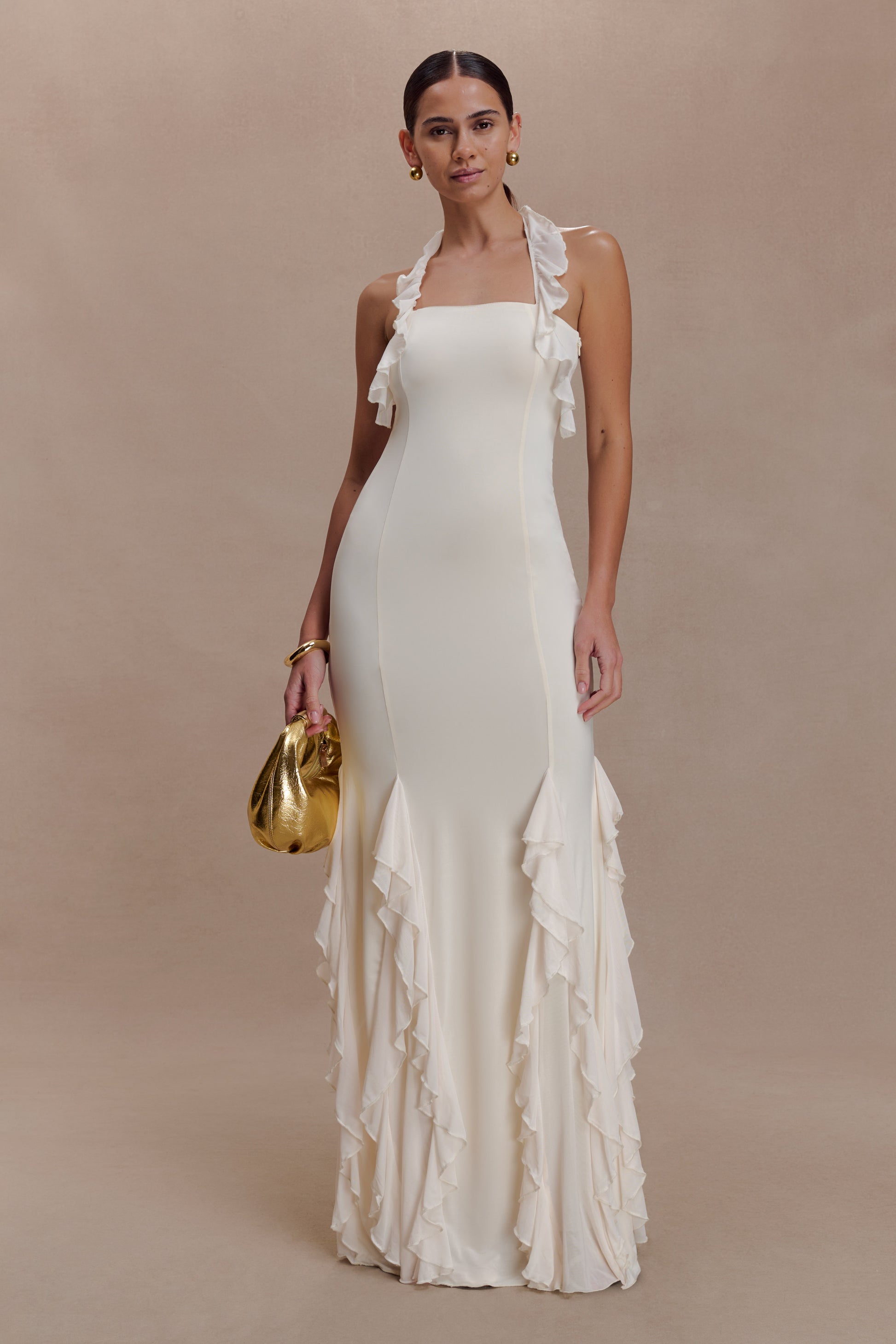 Etta Ruffle Slinky Maxi Dress - Ivory #3