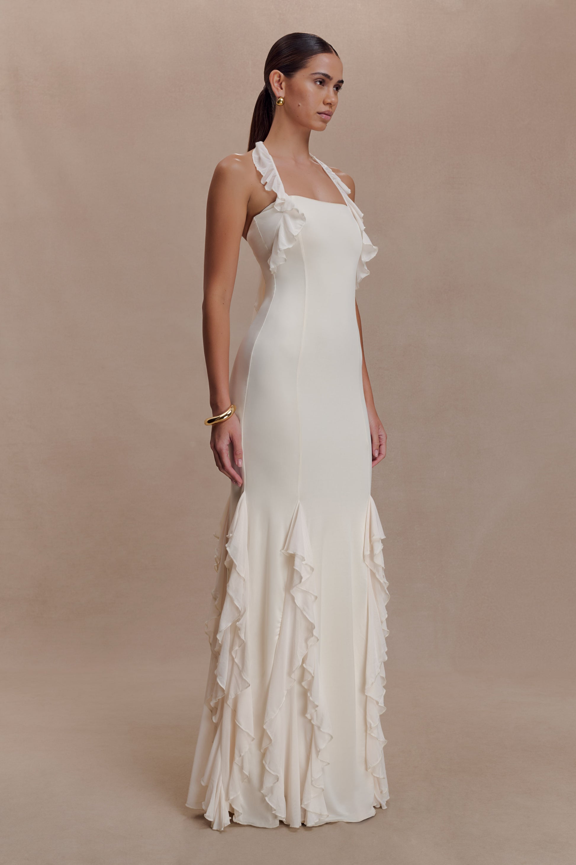Etta Ruffle Slinky Maxi Dress - Ivory #6