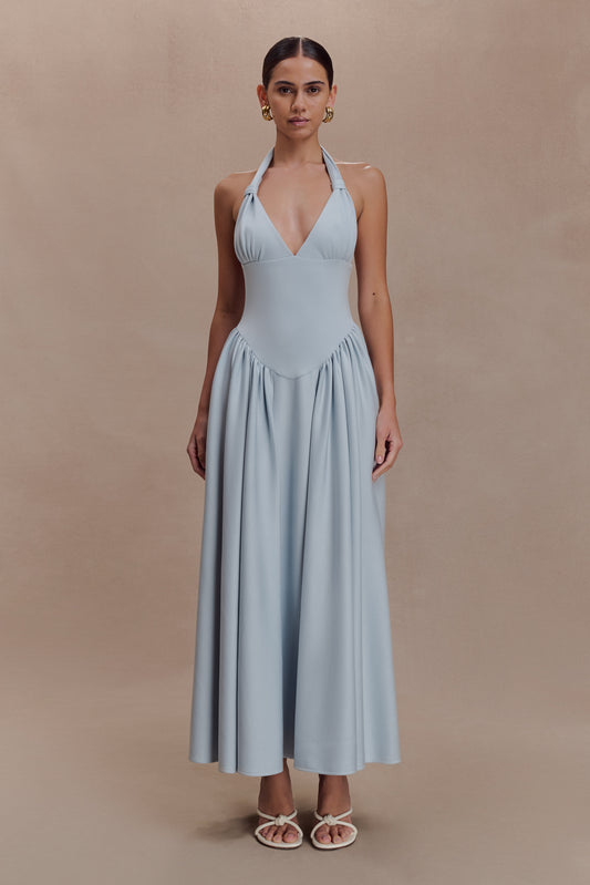 Angelina Scuba Halter Midi Dress - Pale Blue