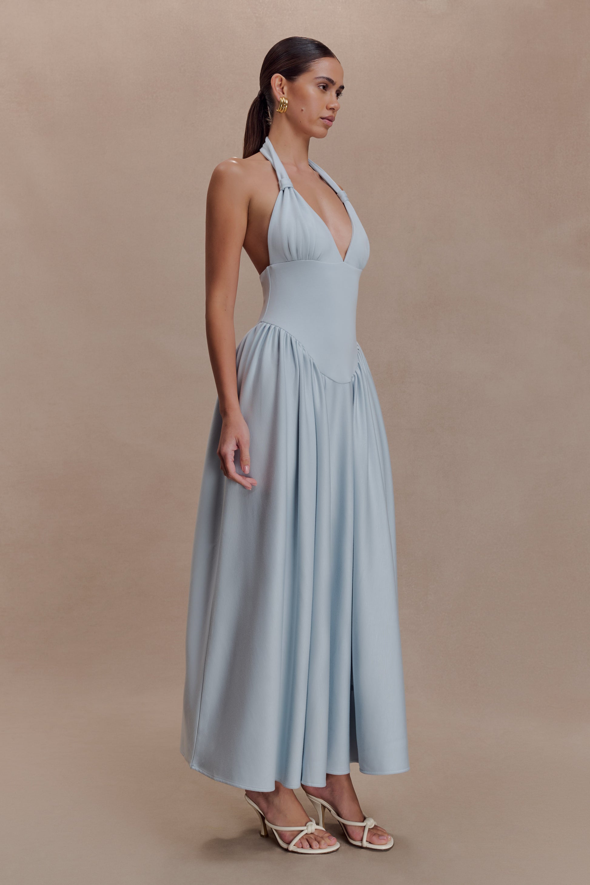 Angelina Scuba Halter Midi Dress - Pale Blue #4