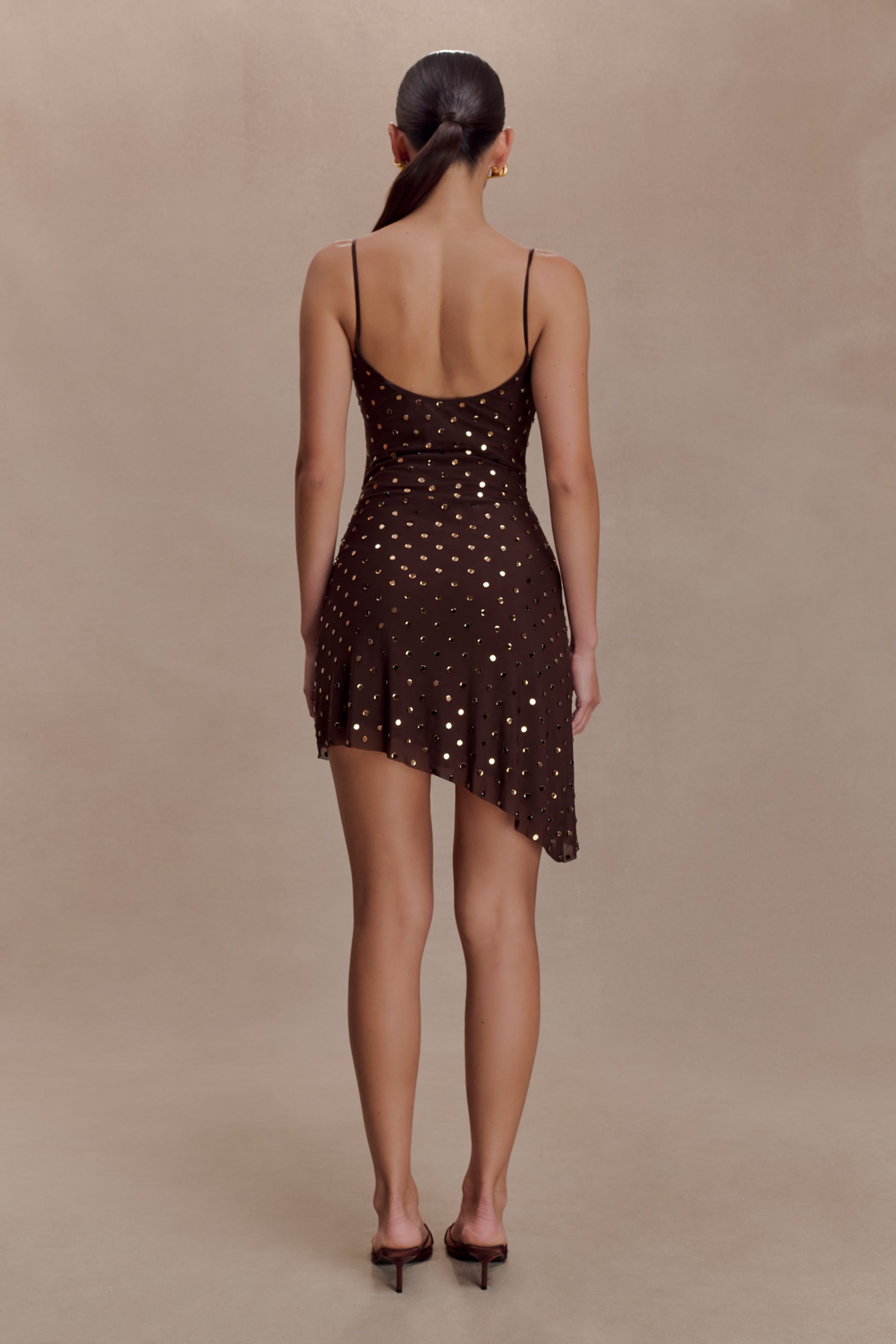 Zahra Diamante Cowl Mini Dress - Chocolate #5