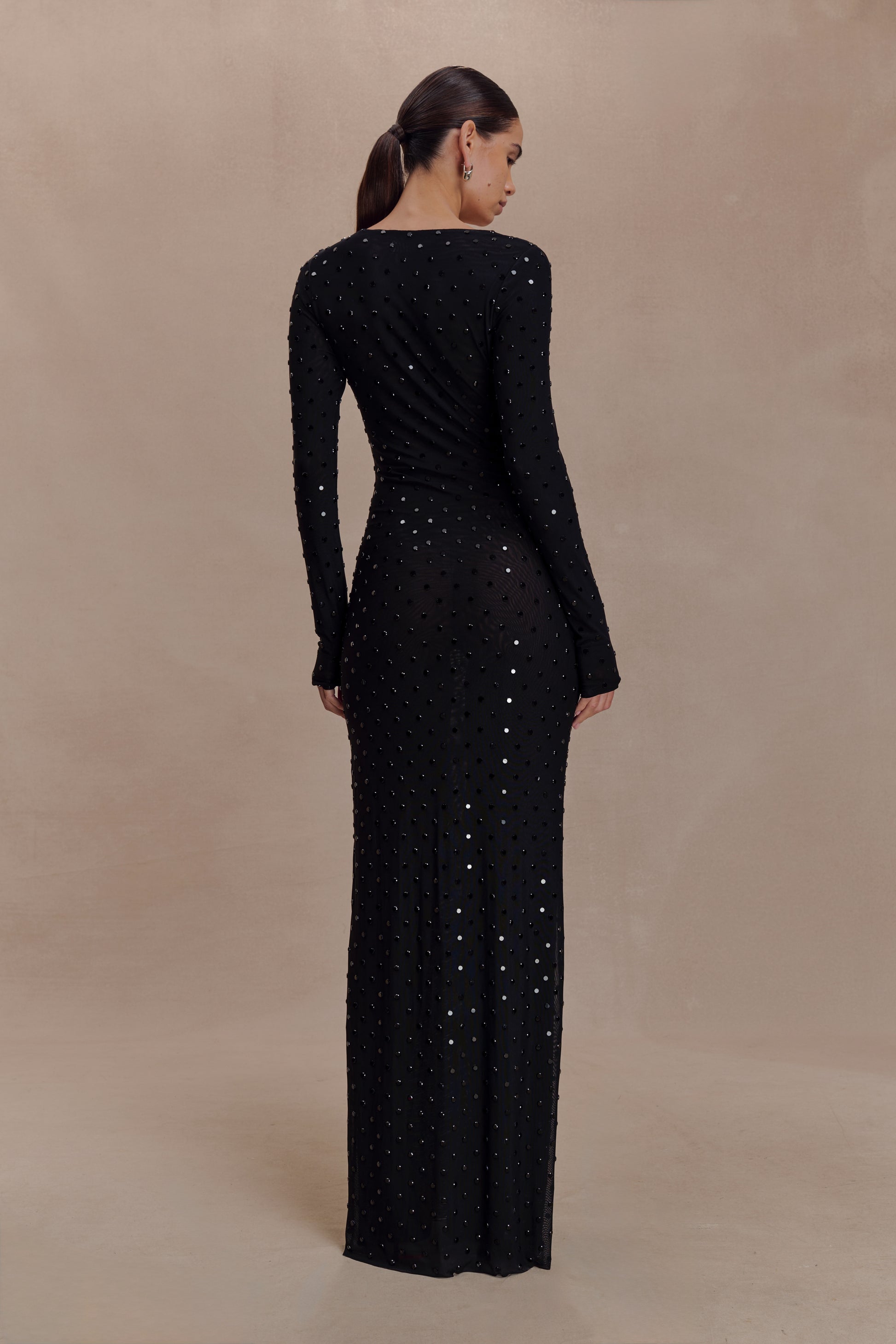 Acadia Diamante Long Sleeve Maxi Dress - Black #6
