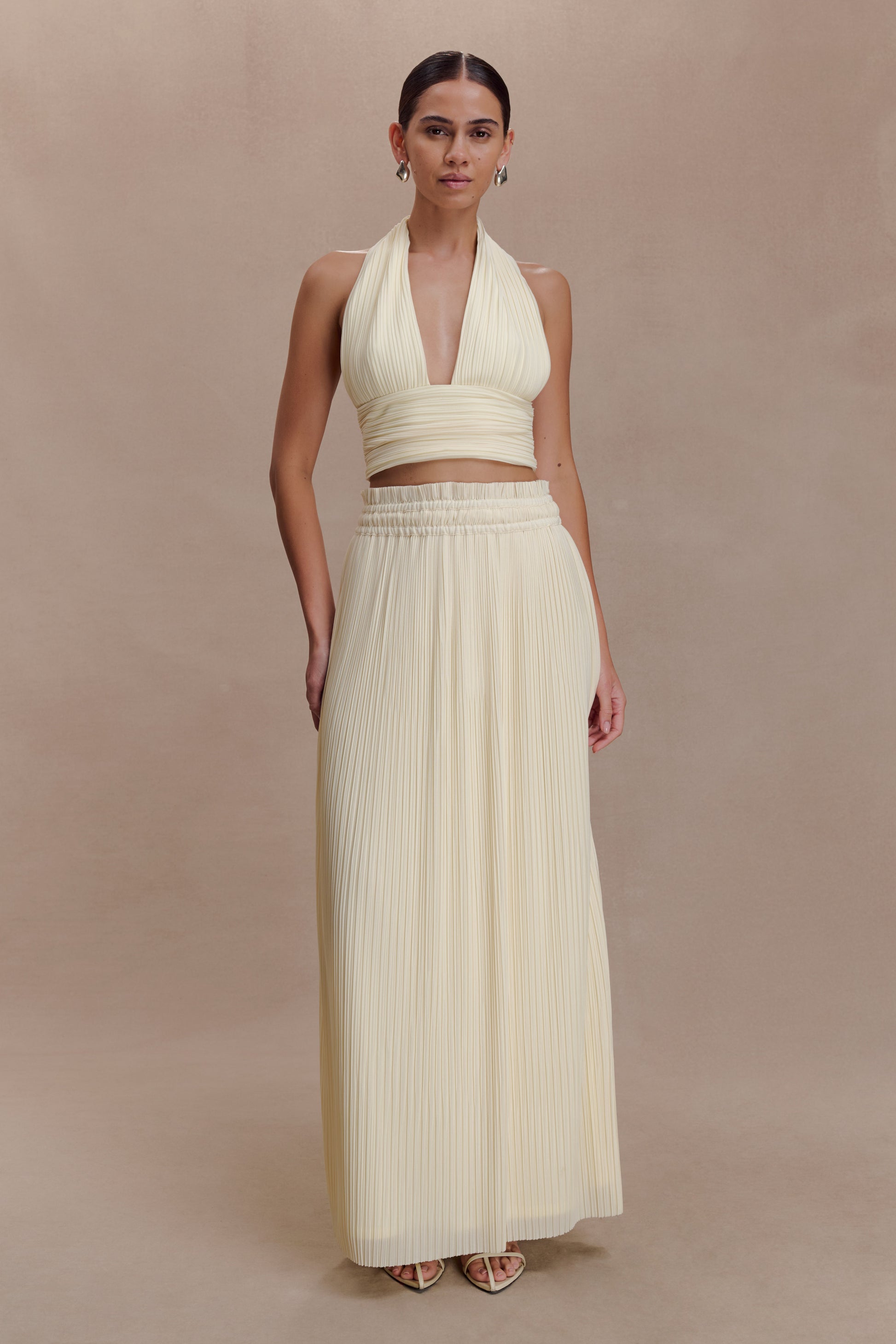 Amaris Sleeveless Plisse Halter Top - Lemon #5