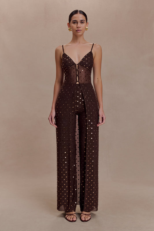 Jackie Longline Diamante Top - Chocolate