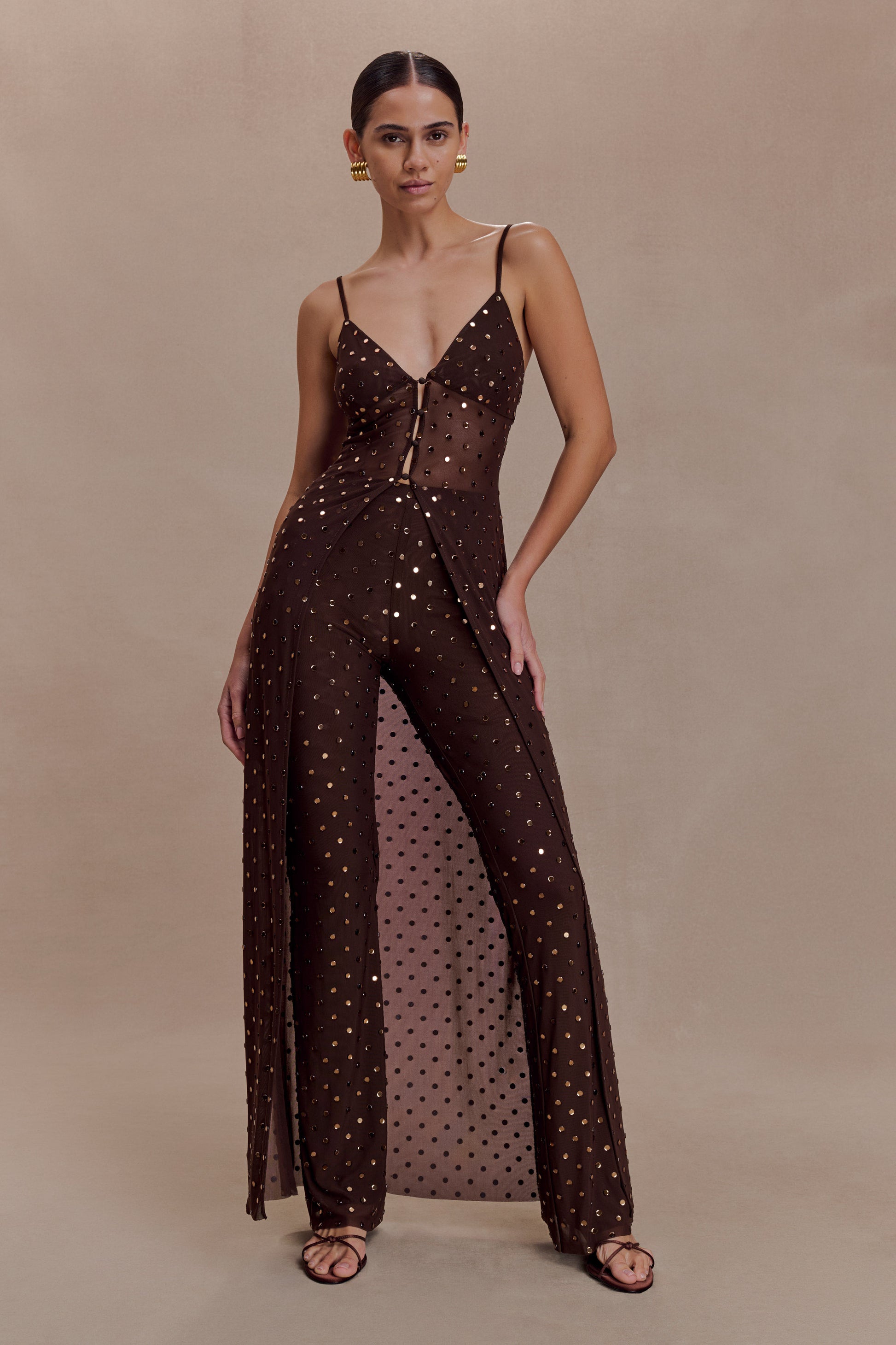 Jackie Longline Diamante Top - Chocolate #5