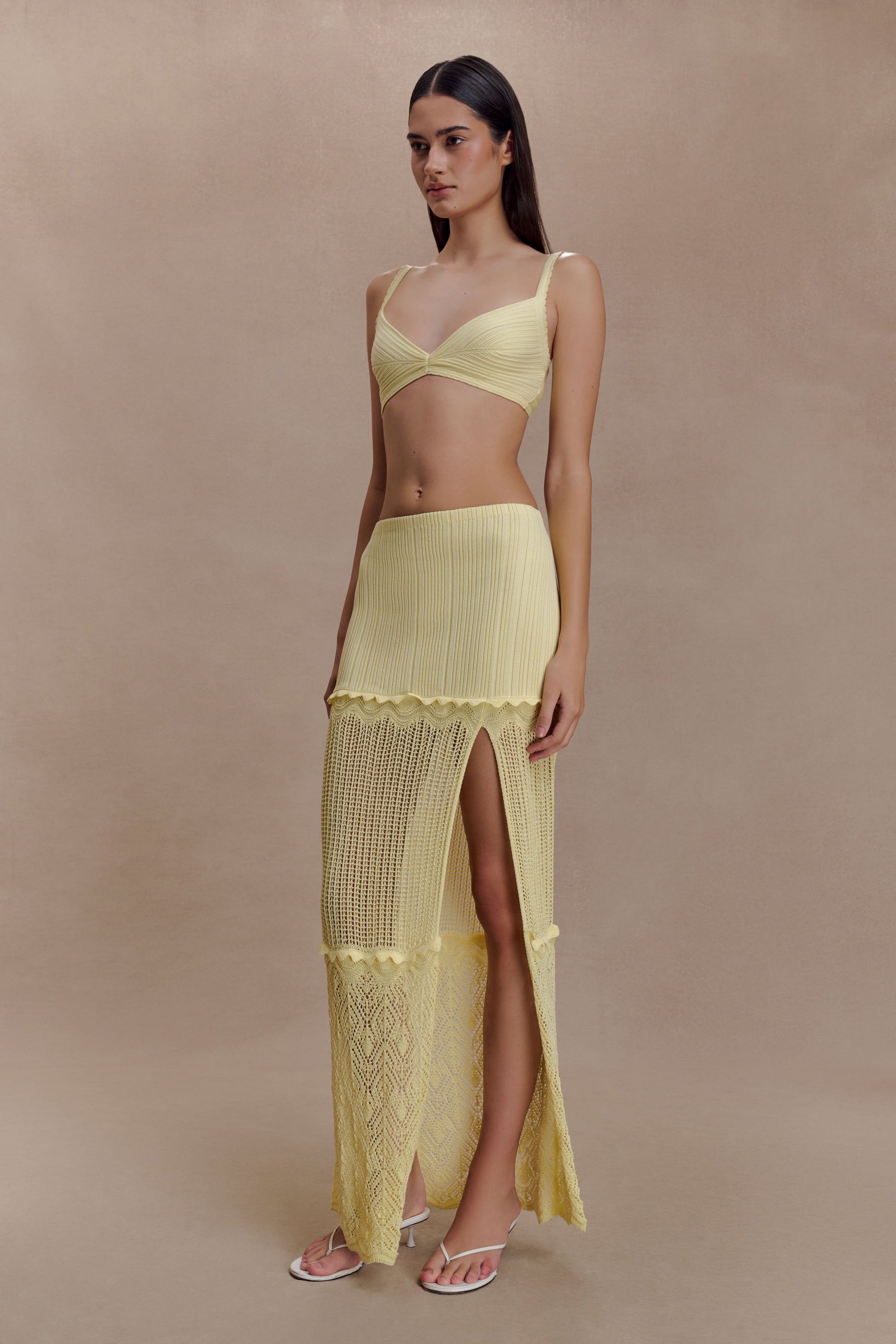 Coleene Pointelle Knit Maxi Skirt - Lemon #3